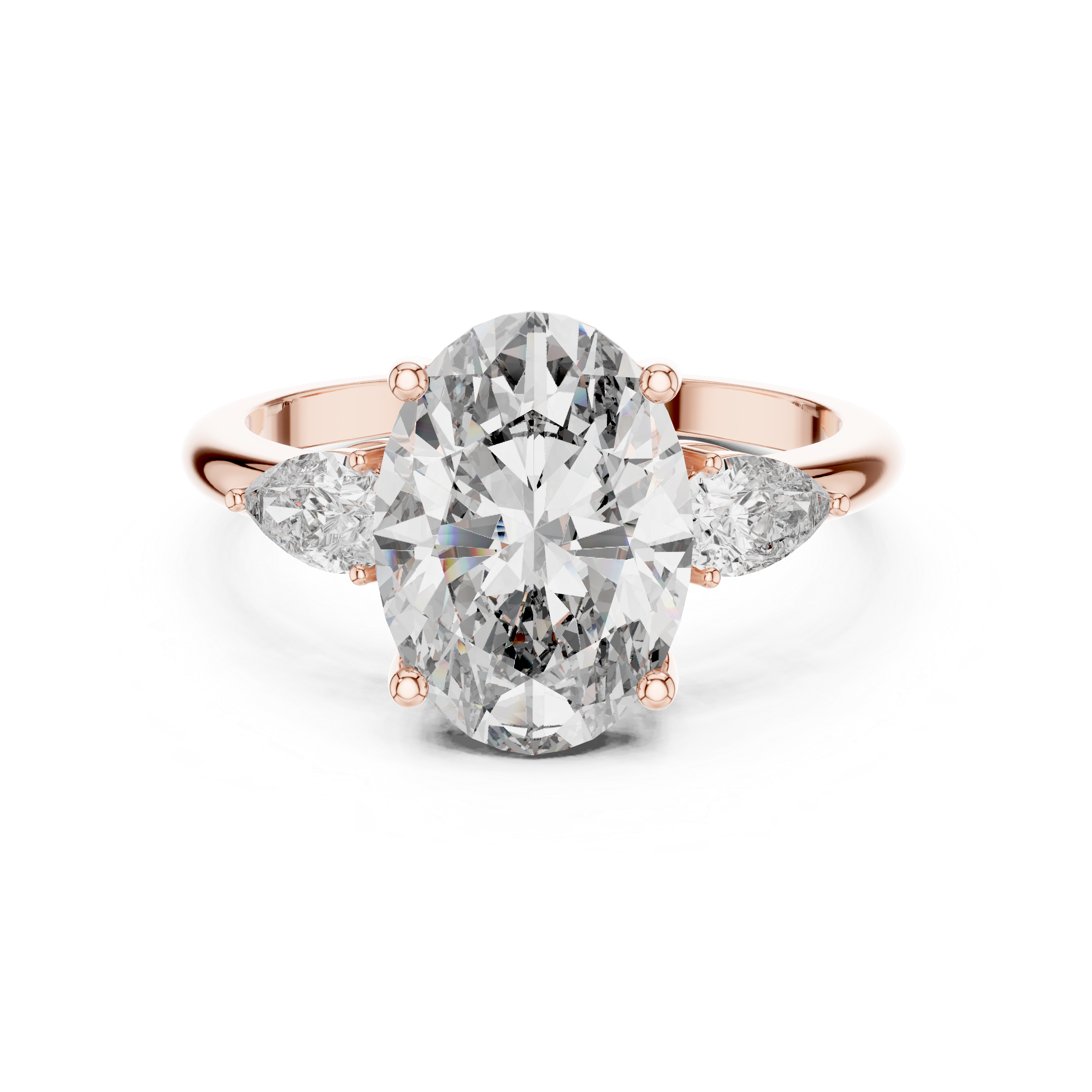 Oval Three-Stone Engagement Ring with Pear Accents