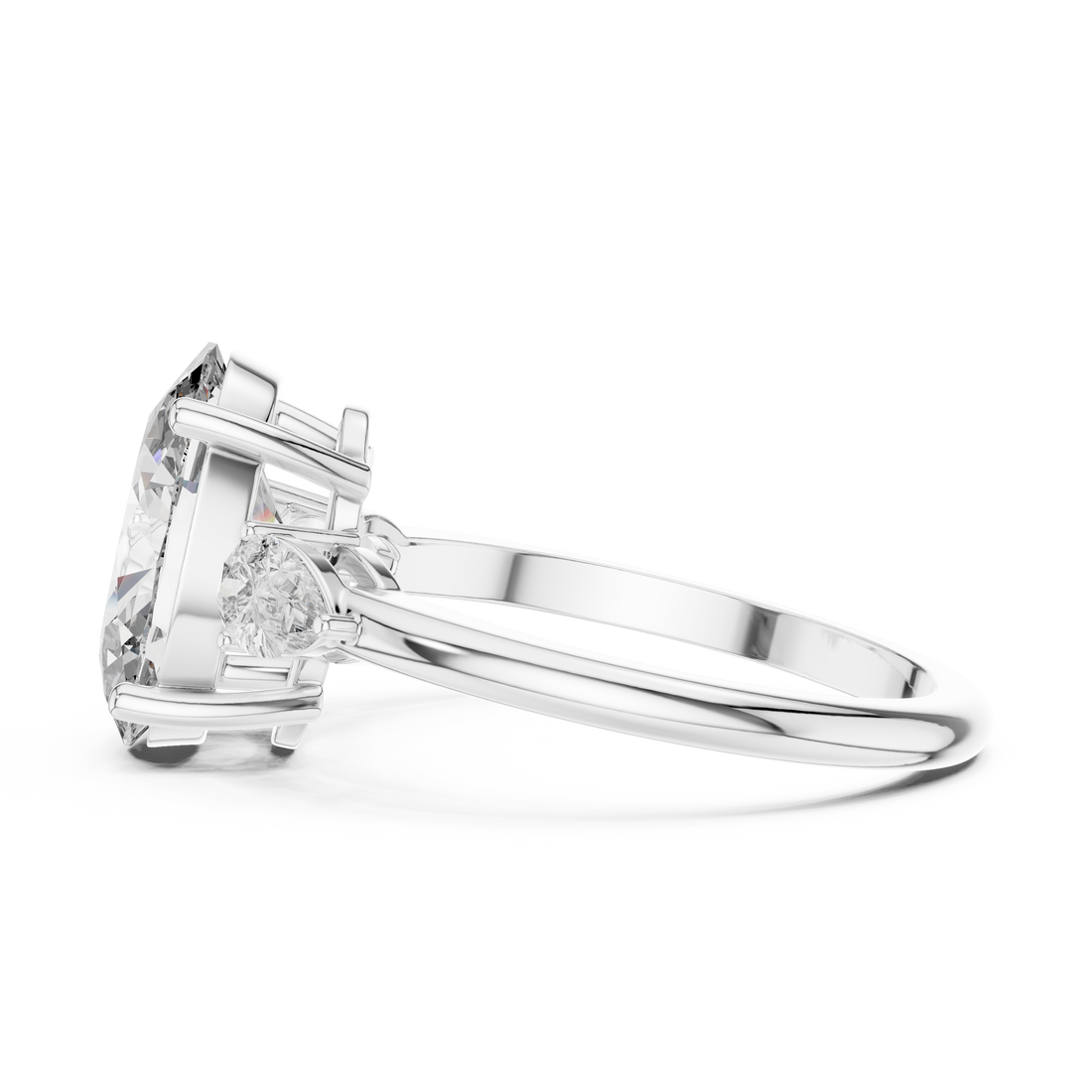 Oval Three-Stone Engagement Ring with Pear Accents