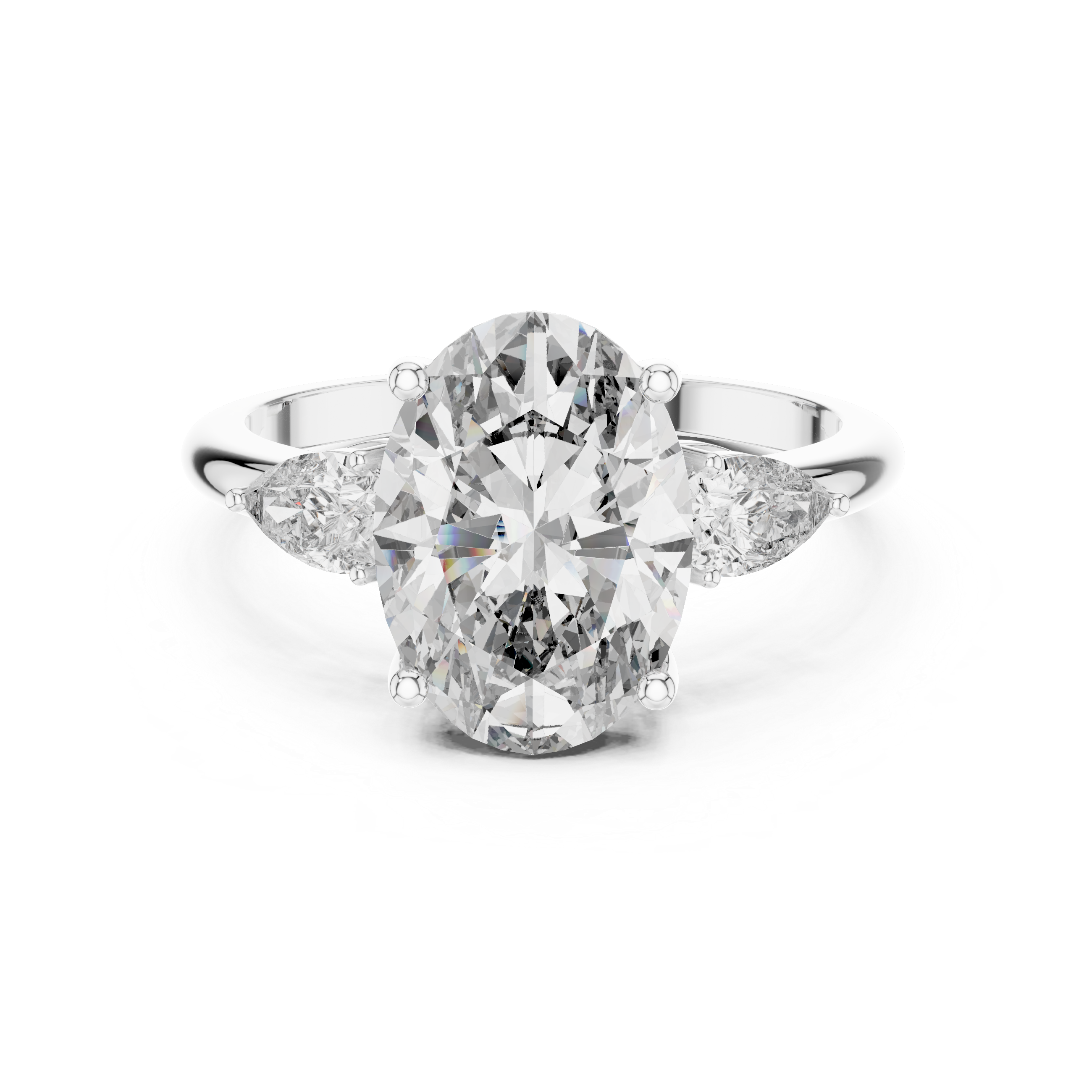 Oval Three-Stone Engagement Ring with Pear Accents