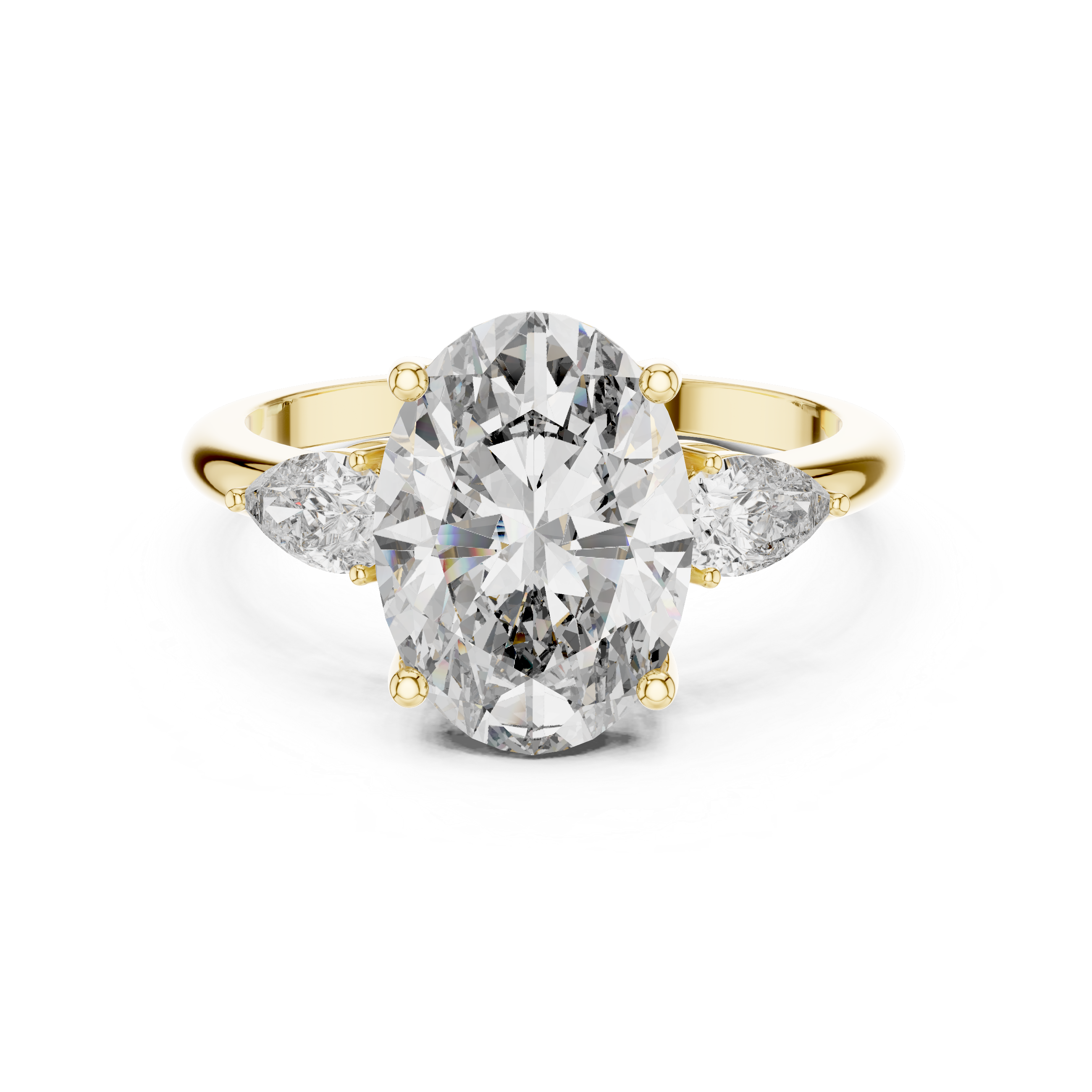 Oval Three-Stone Engagement Ring with Pear Accents