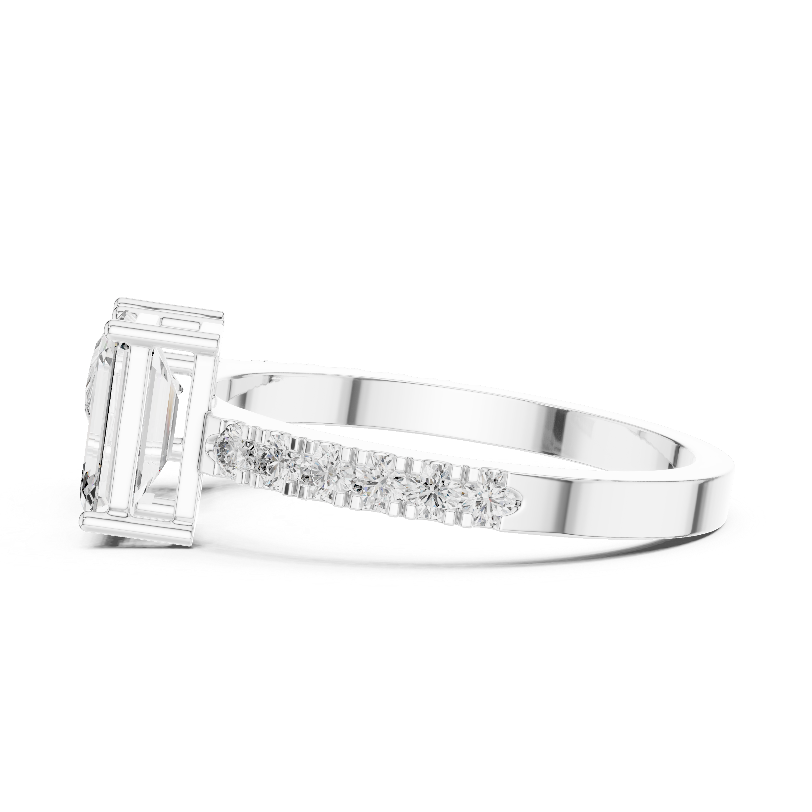 Toi et Moi Emerald & Pear Diamond Ring with Pave Band
