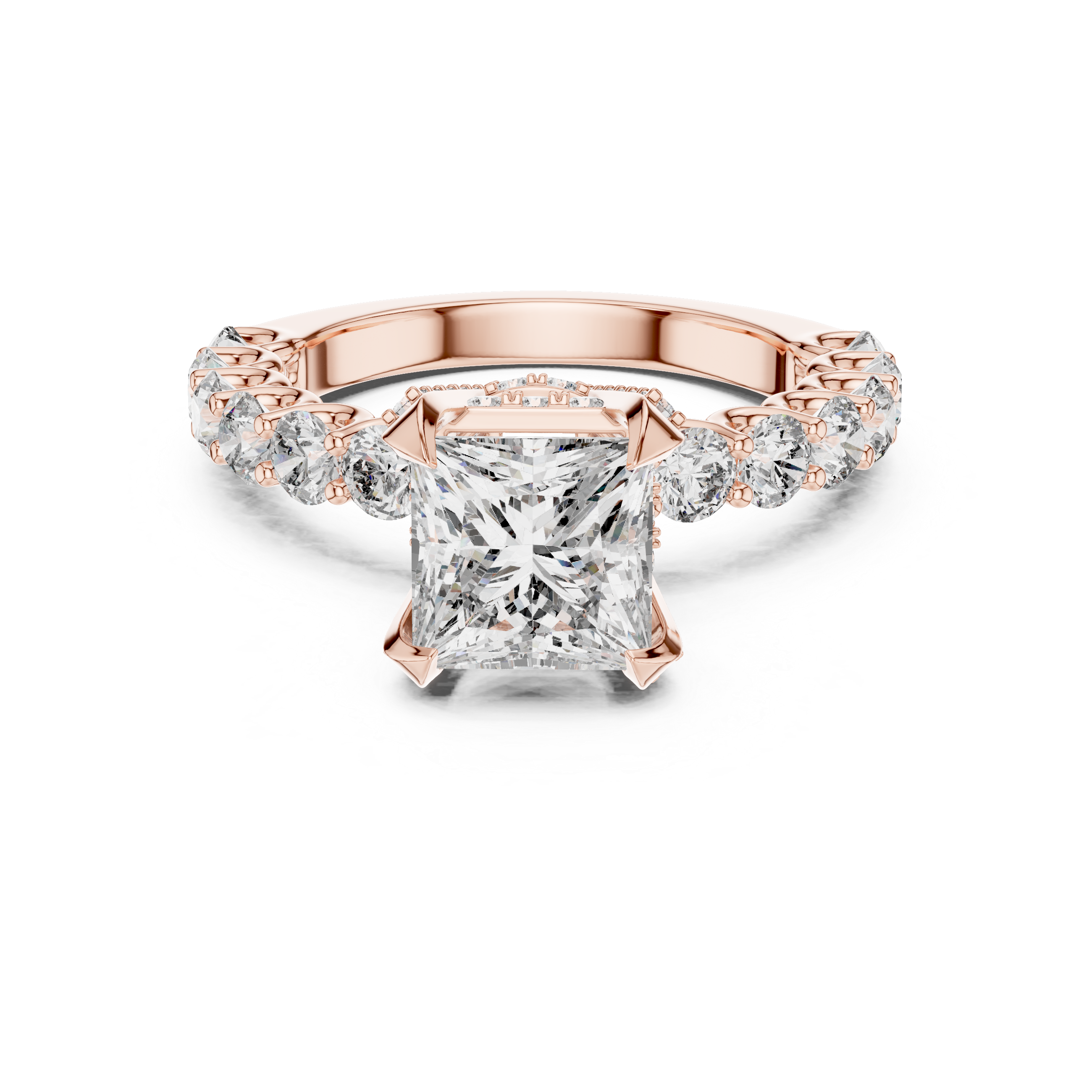 Princess-Cut Solitaire Ring with Shared-Prong Band & Ornate Basket