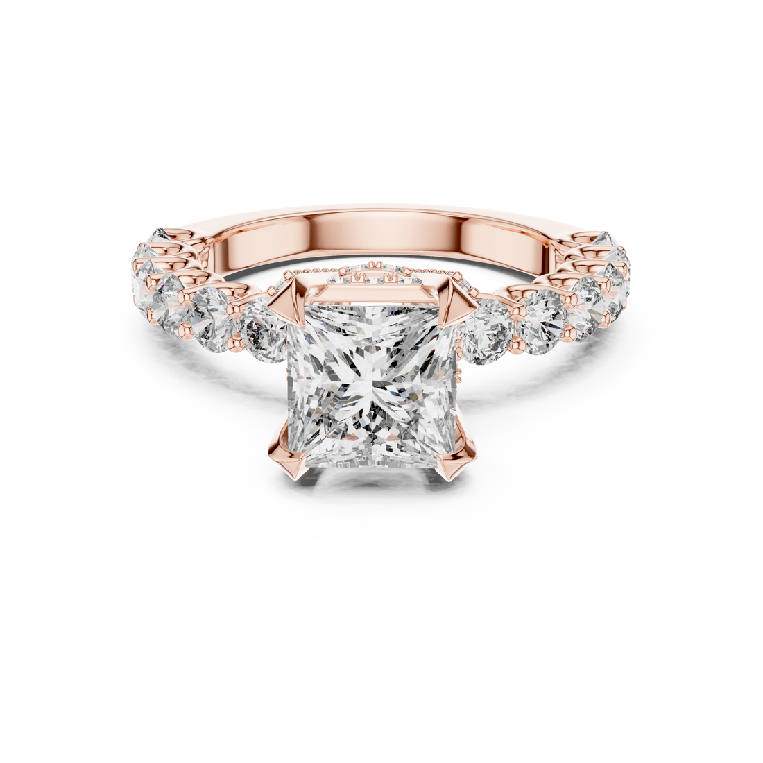 Princess-Cut Solitaire Ring with Shared-Prong Band & Ornate Basket