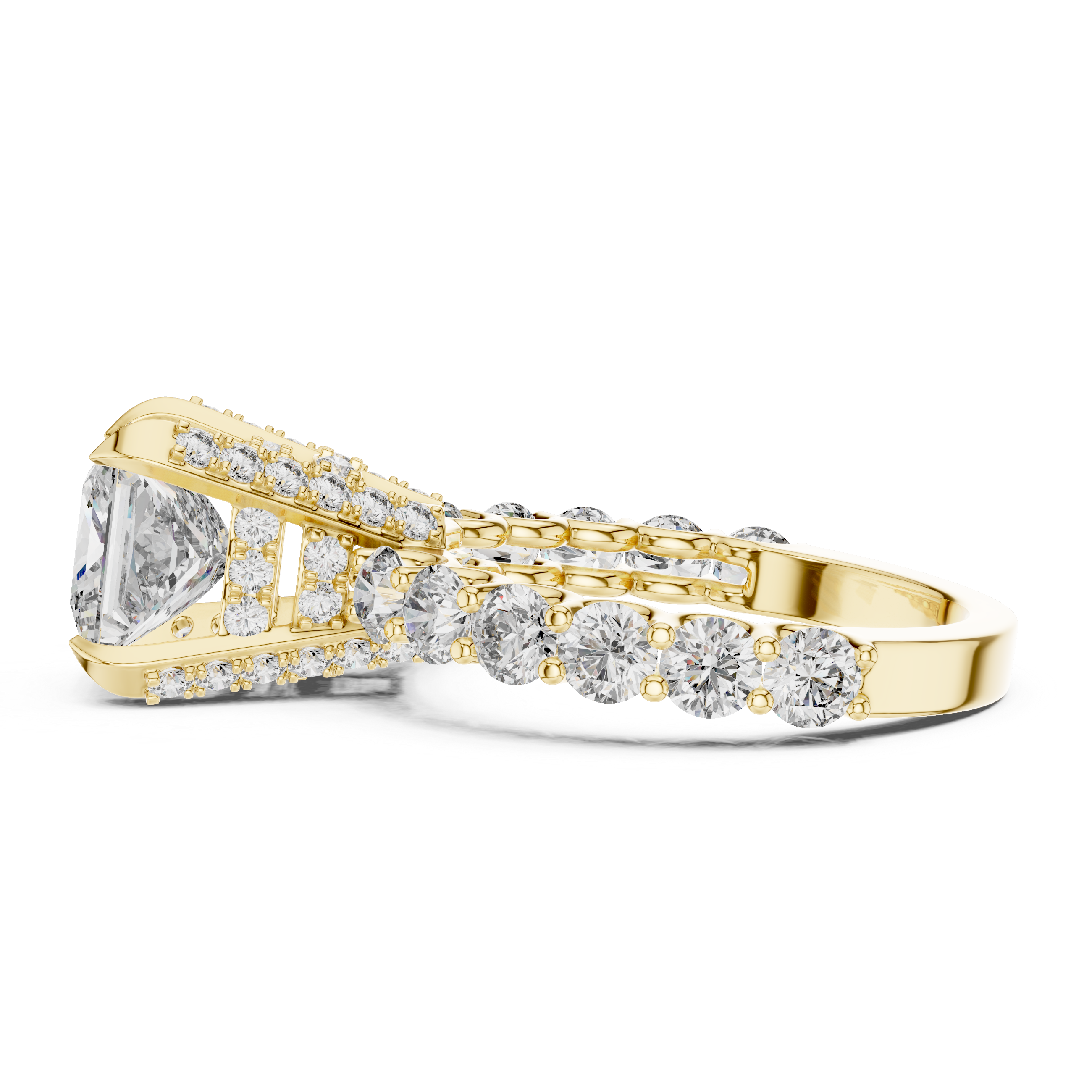 Princess-Cut Solitaire Ring with Shared-Prong Band & Ornate Basket