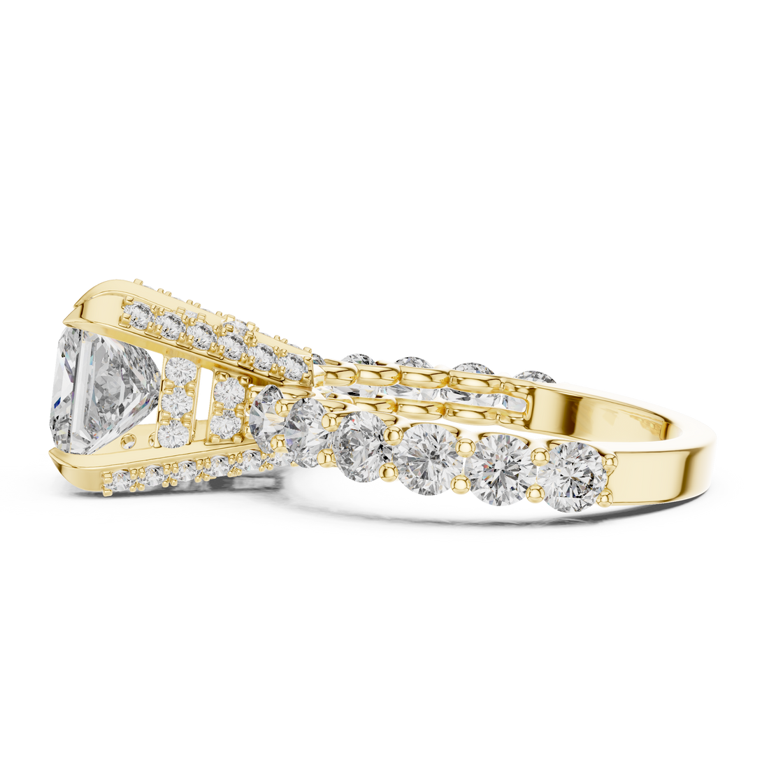 Princess-Cut Solitaire Ring with Shared-Prong Band & Ornate Basket