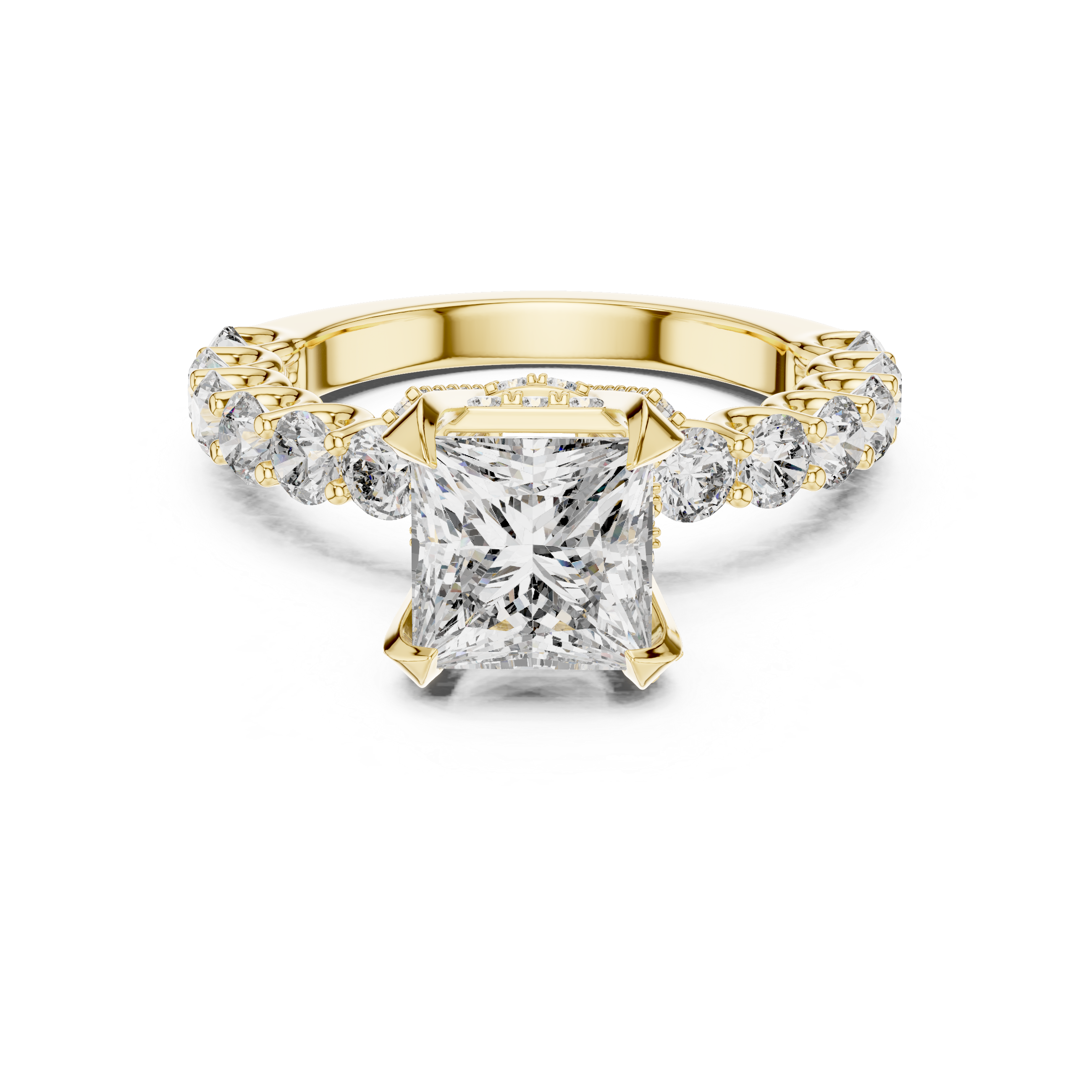 Princess-Cut Solitaire Ring with Shared-Prong Band & Ornate Basket