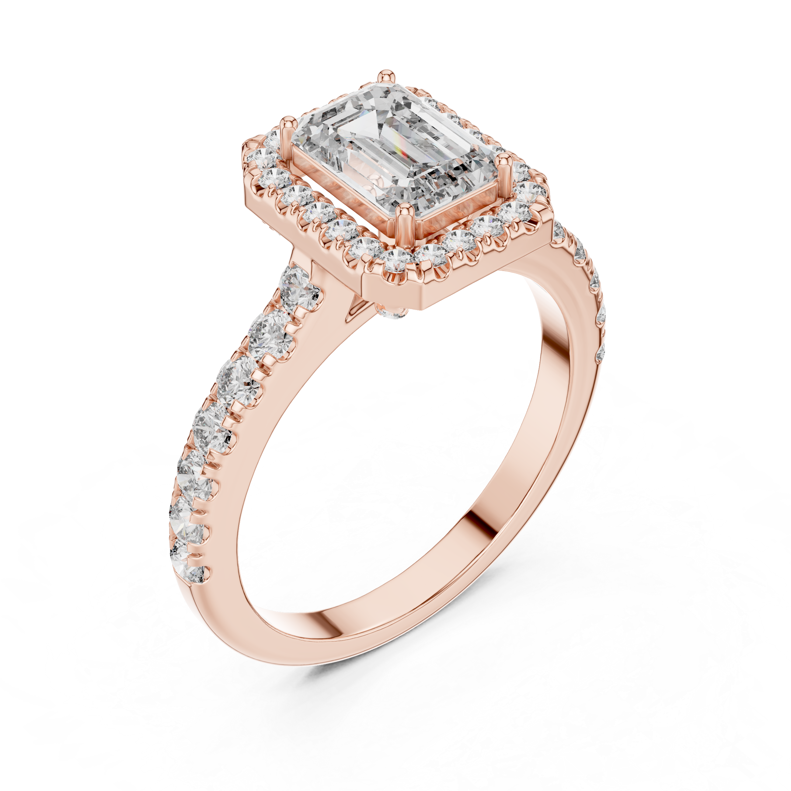 Emerald-Cut Halo Engagement Ring with Pave Band