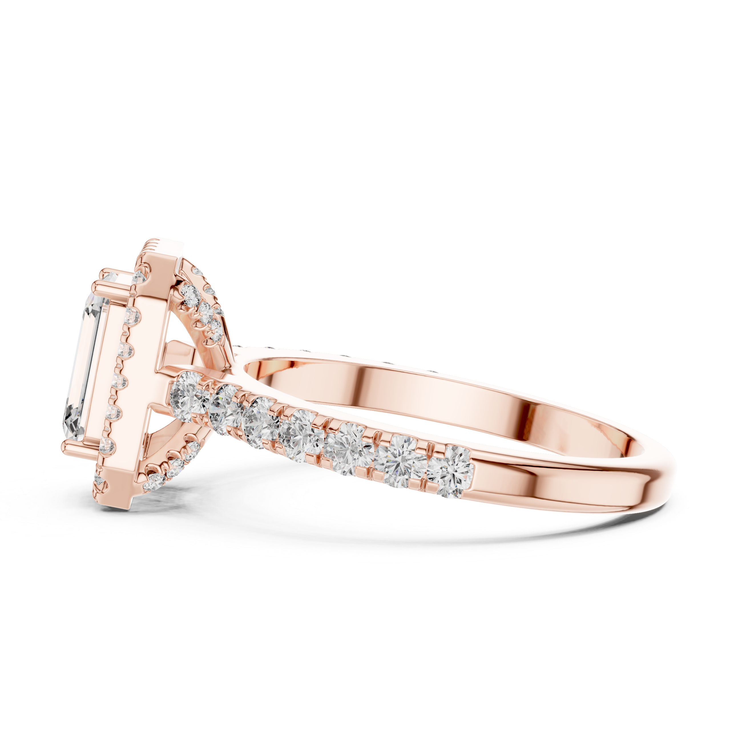 Emerald-Cut Halo Engagement Ring with Pave Band
