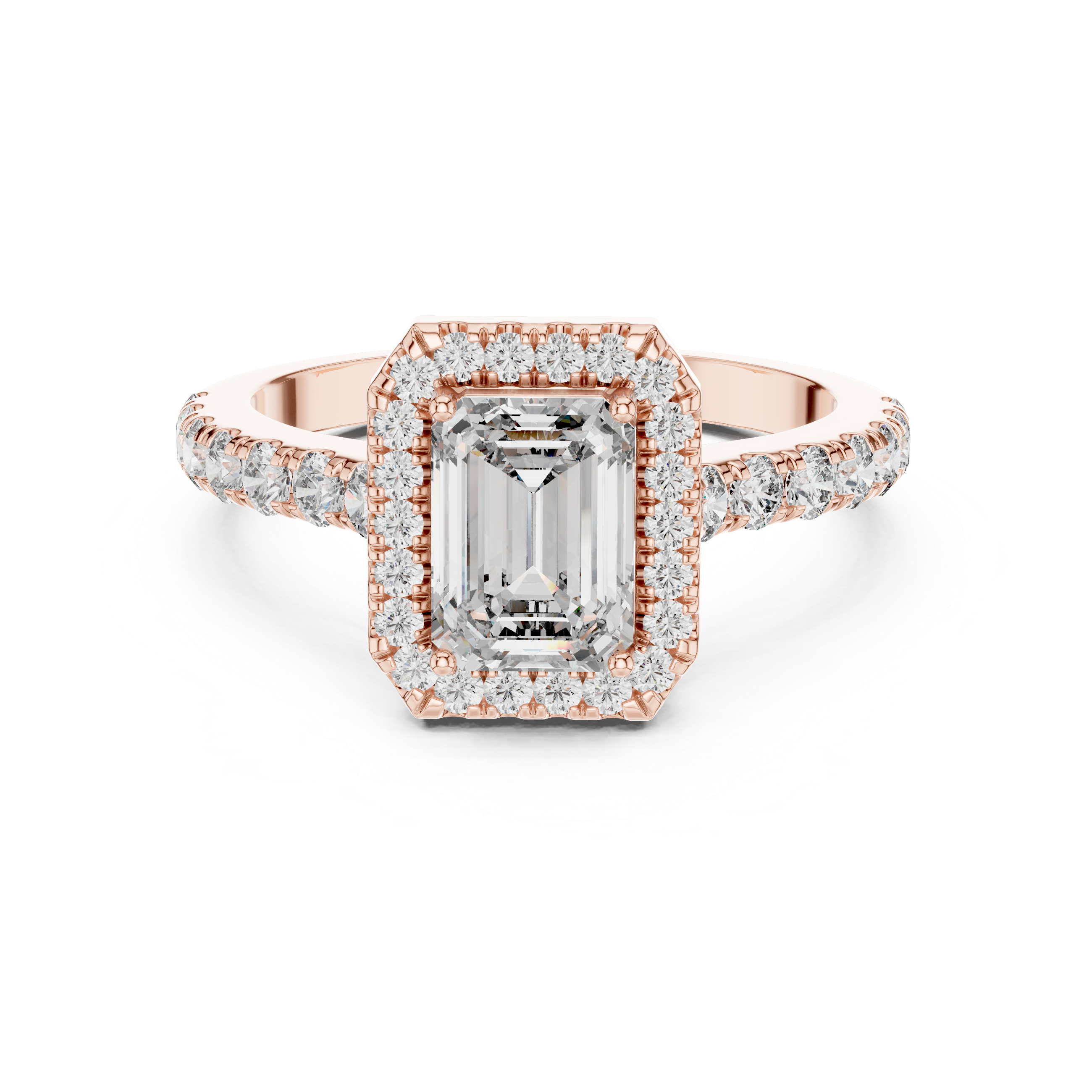 Emerald-Cut Halo Engagement Ring with Pave Band