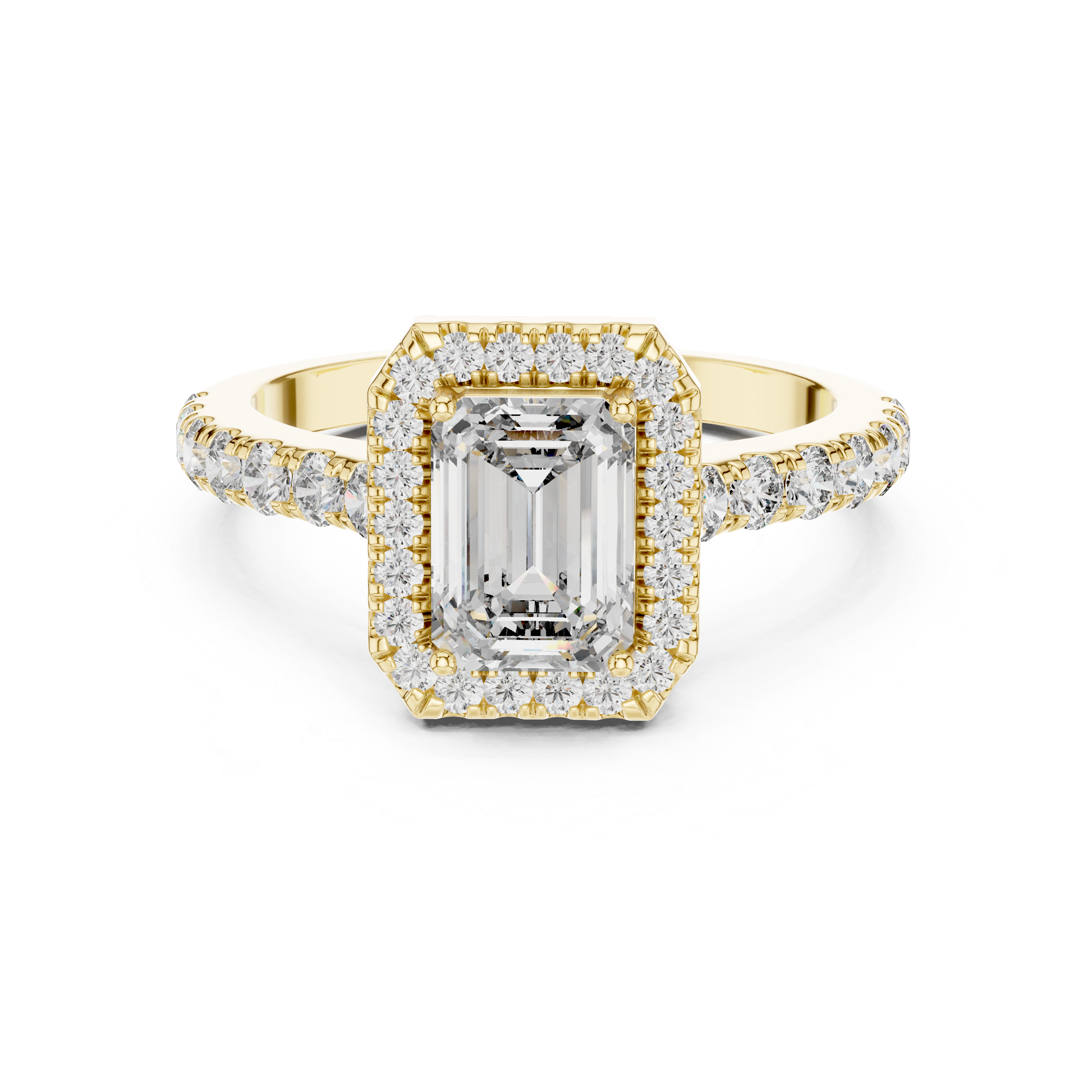 Emerald-Cut Halo Engagement Ring with Pave Band