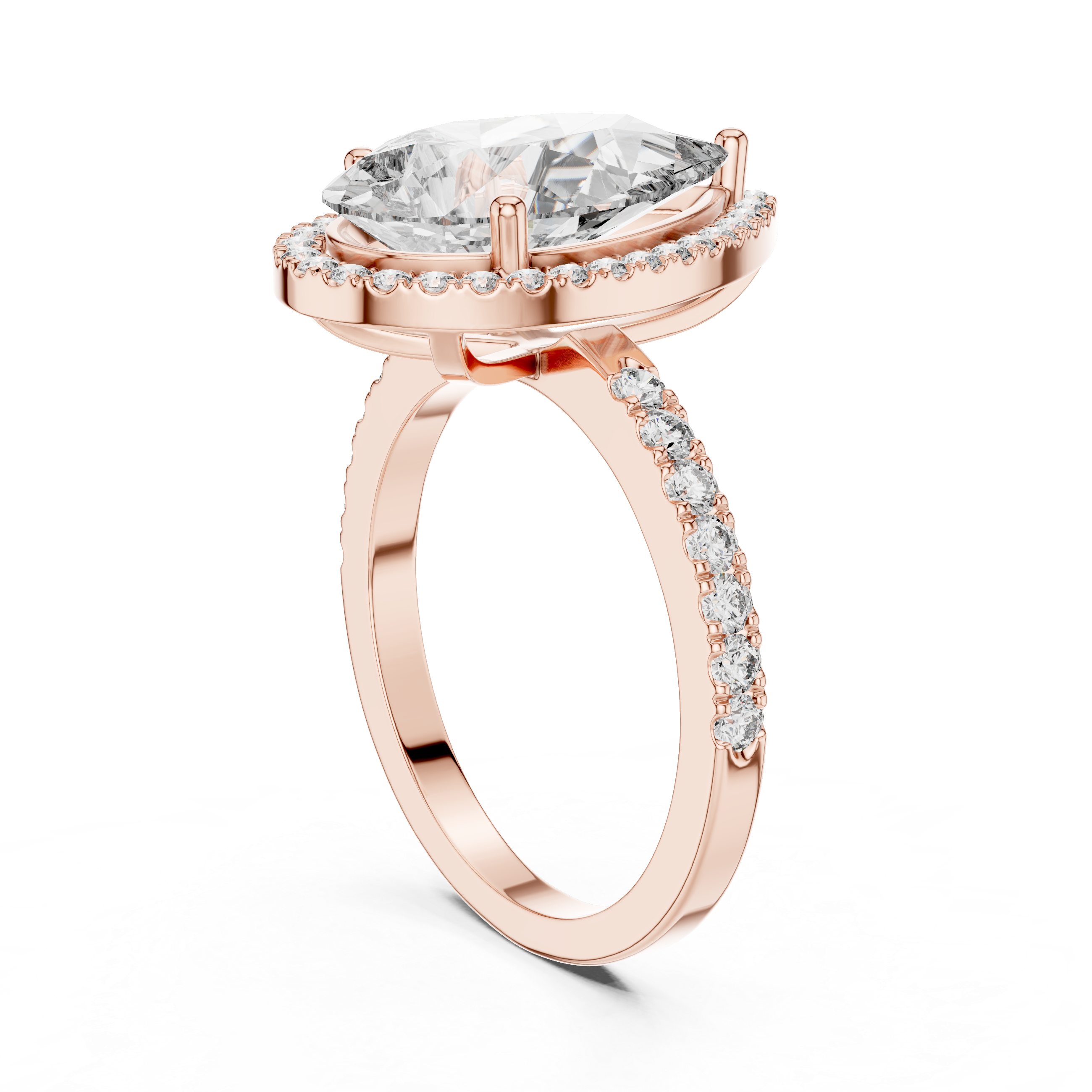 Pear-Cut Halo Engagement Ring with Pave Band