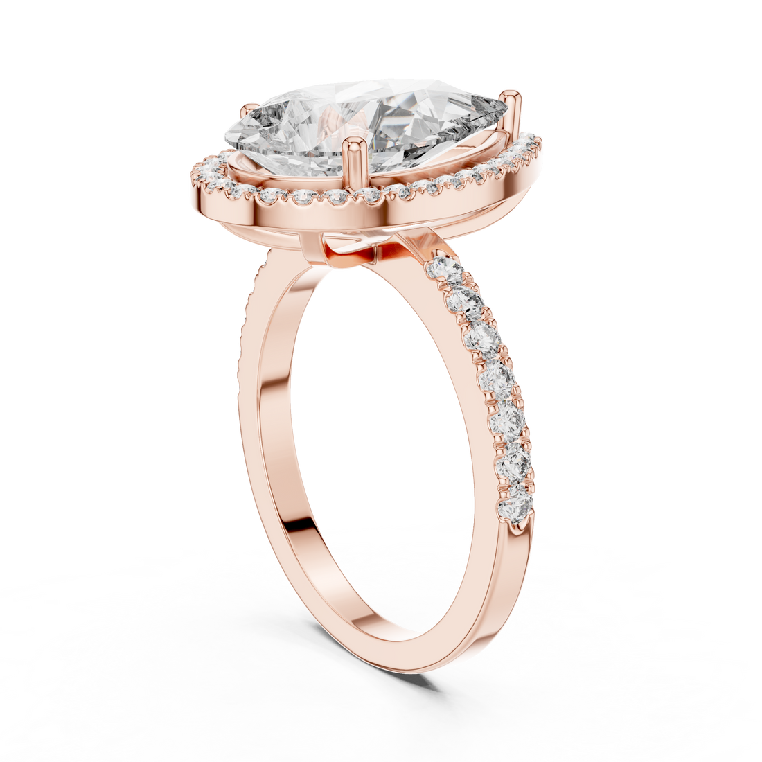 Pear-Cut Halo Engagement Ring with Pave Band