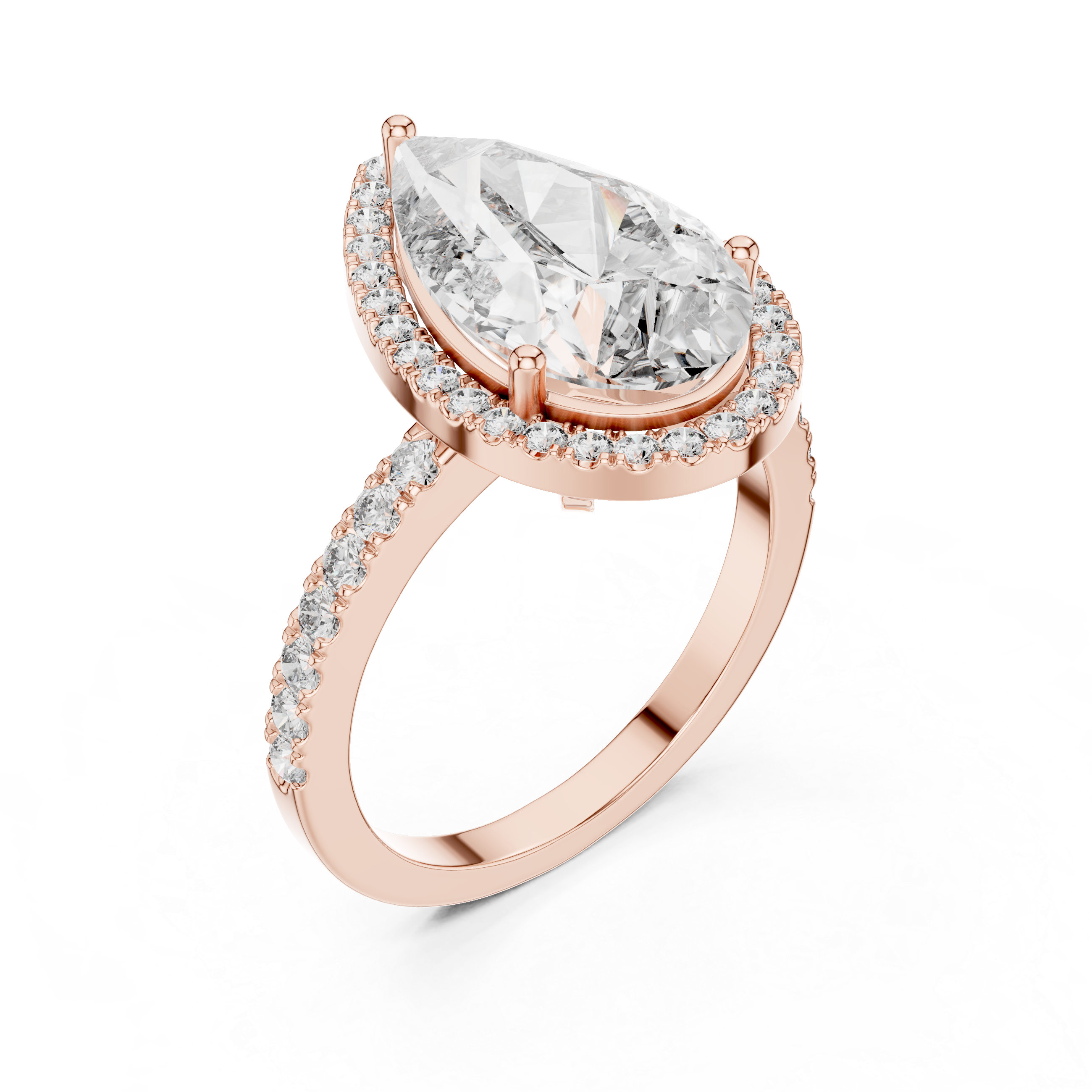 Pear-Cut Halo Engagement Ring with Pave Band