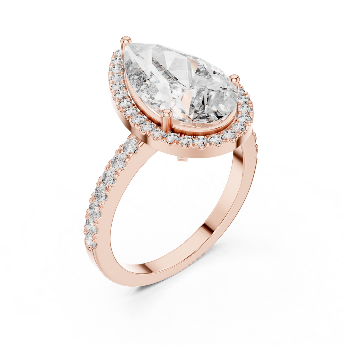 Pear-Cut Halo Engagement Ring with Pave Band