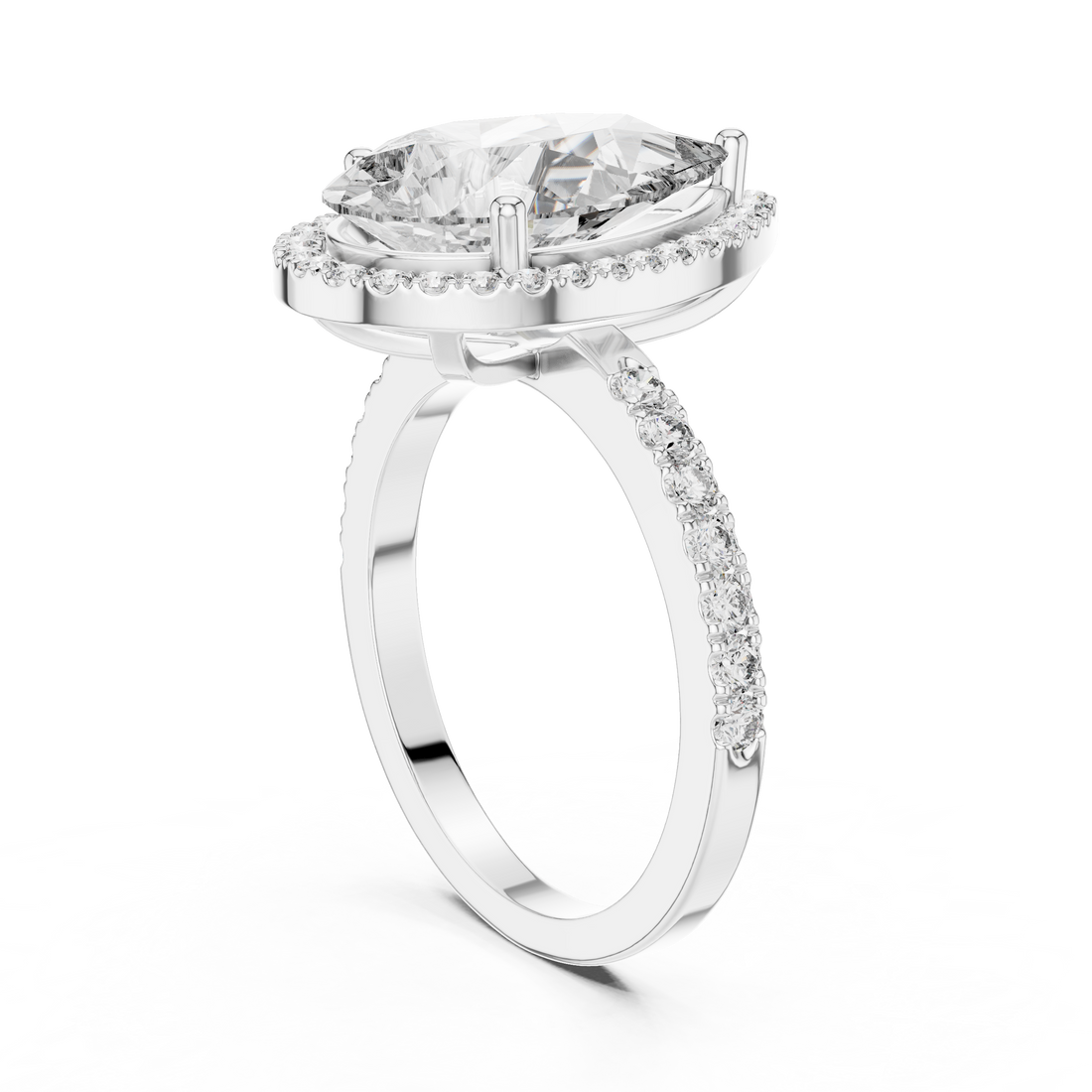 Pear-Cut Halo Engagement Ring with Pave Band