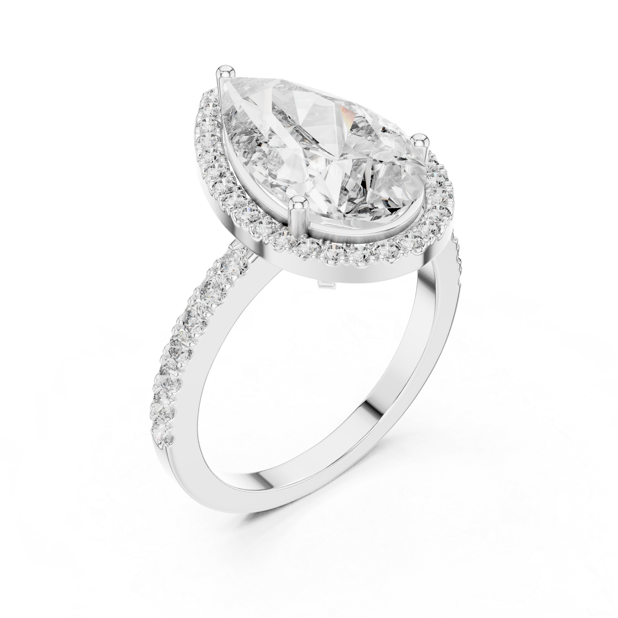 Pear-Cut Halo Engagement Ring with Pave Band