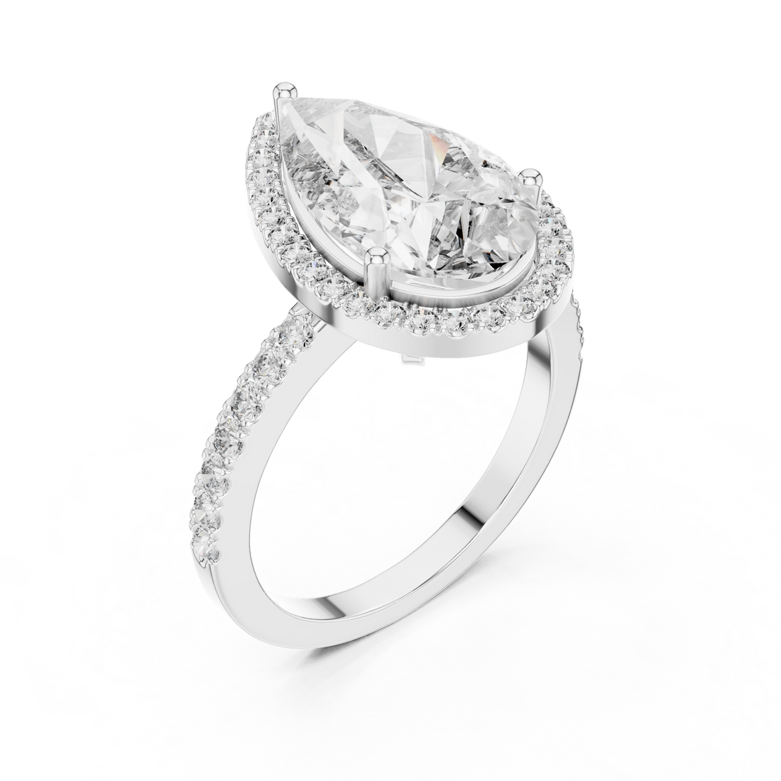 Pear-Cut Halo Engagement Ring with Pave Band