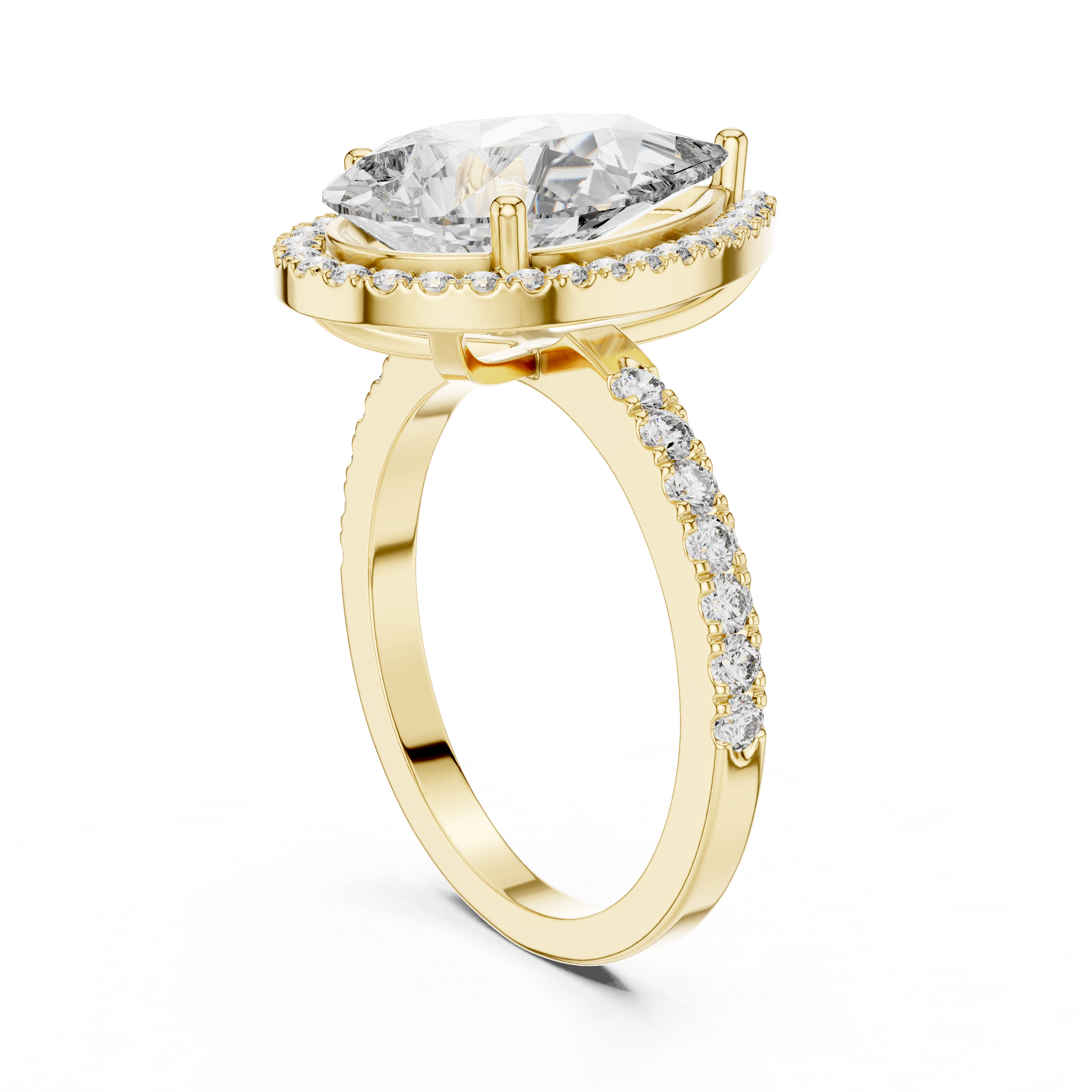 Pear-Cut Halo Engagement Ring with Pave Band