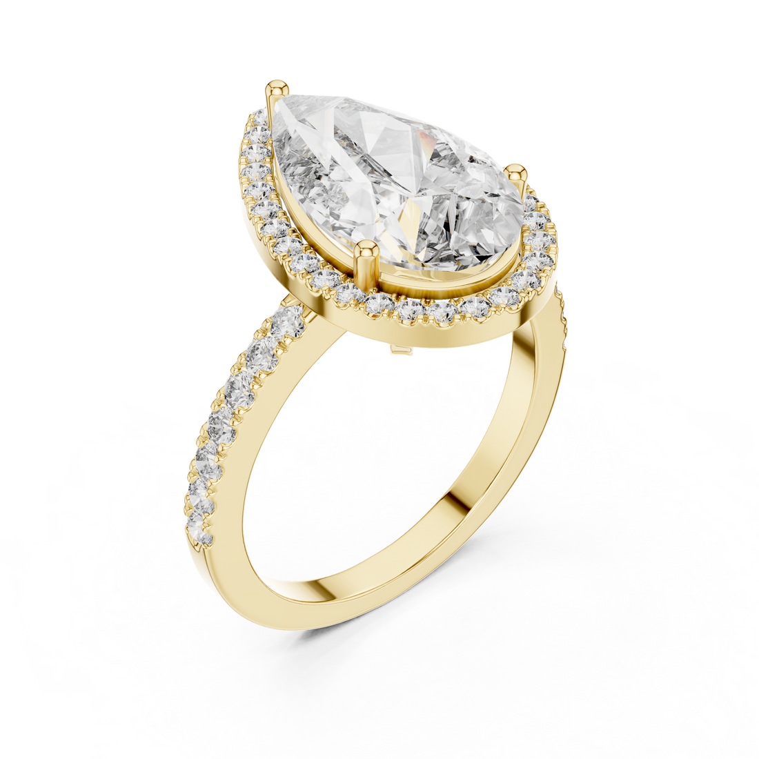 Pear-Cut Halo Engagement Ring with Pave Band