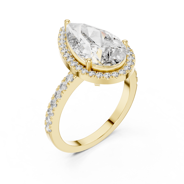 Pear-Cut Halo Engagement Ring with Pave Band