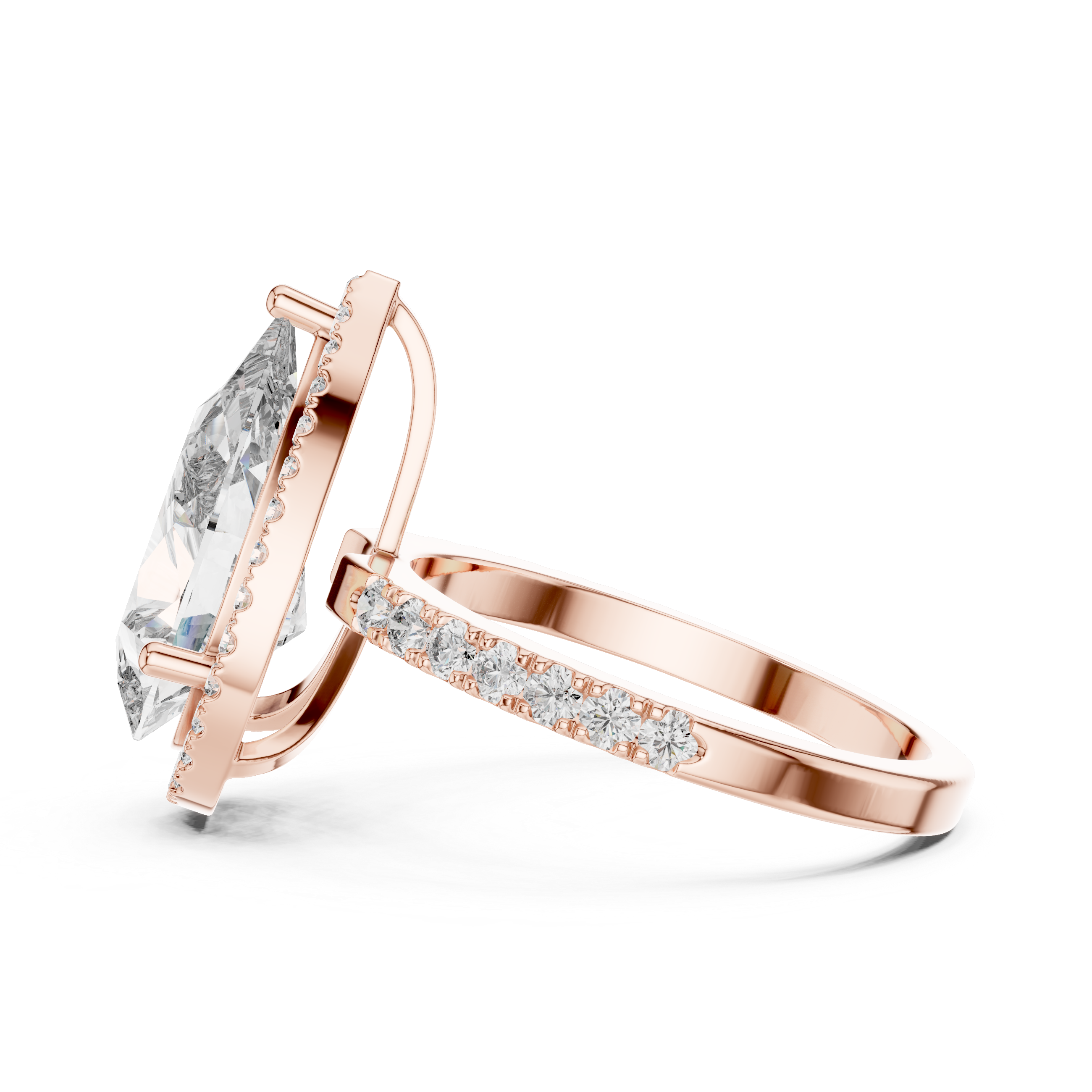 Pear-Cut Halo Engagement Ring with Pave Band