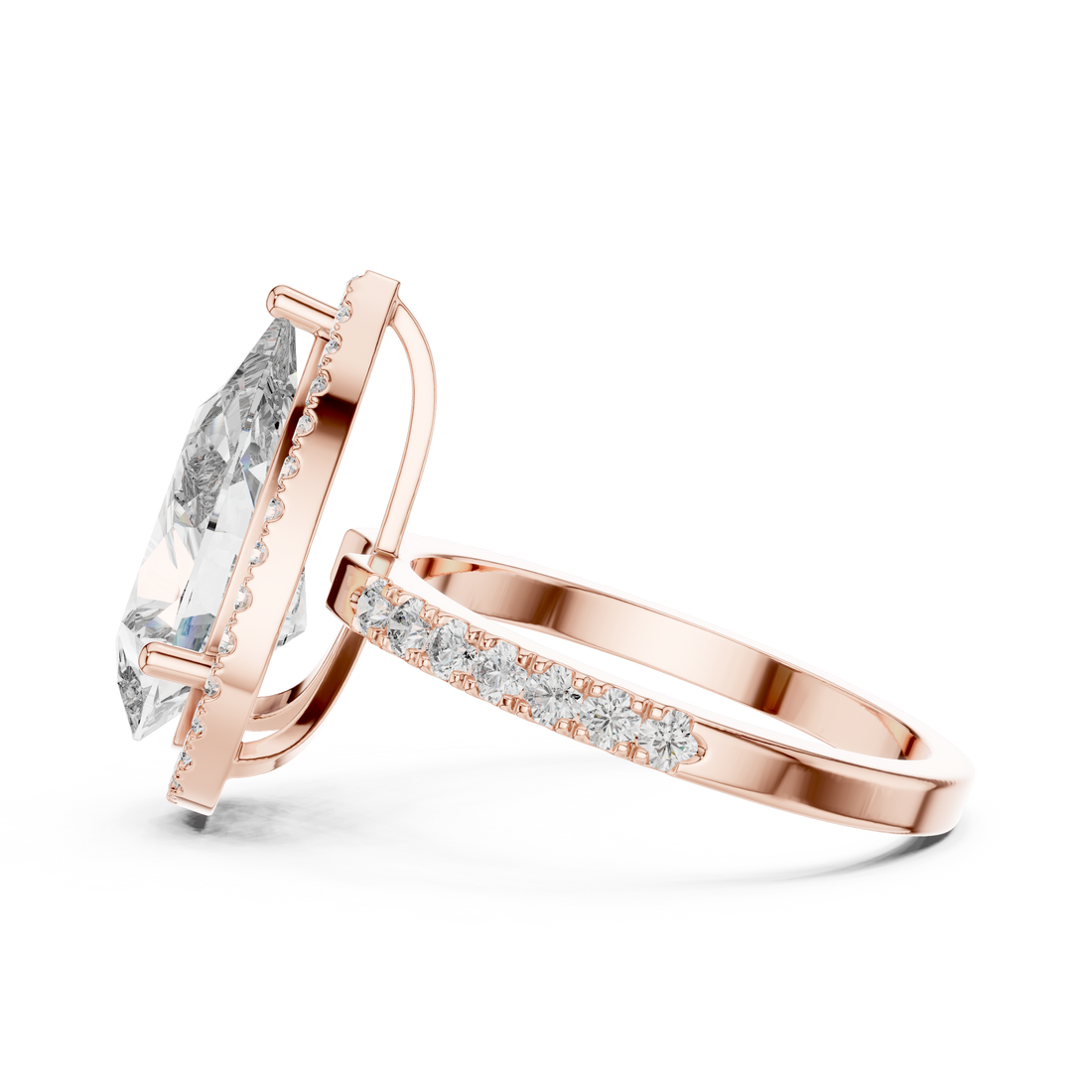 Pear-Cut Halo Engagement Ring with Pave Band