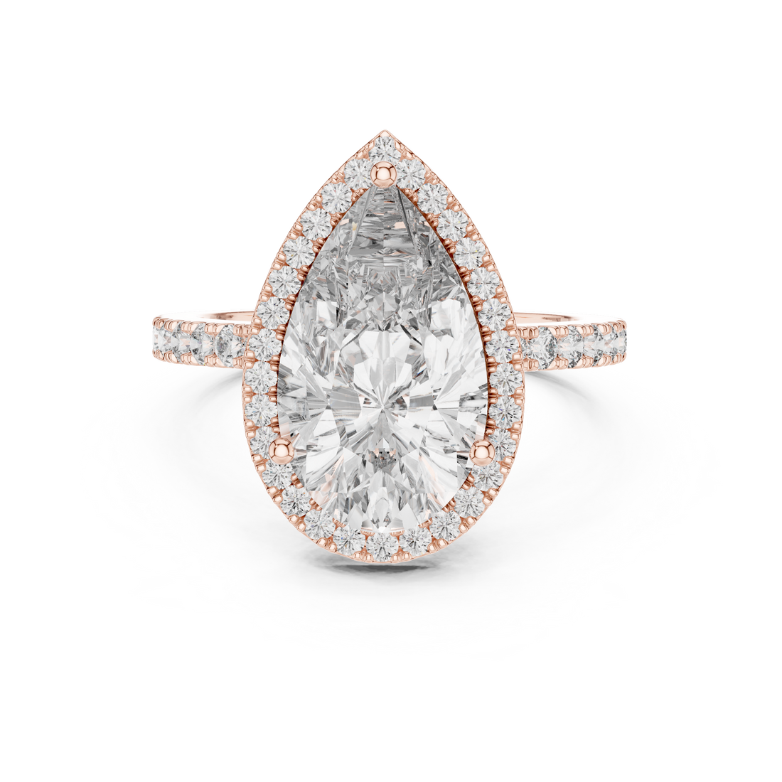 Pear-Cut Halo Engagement Ring with Pave Band