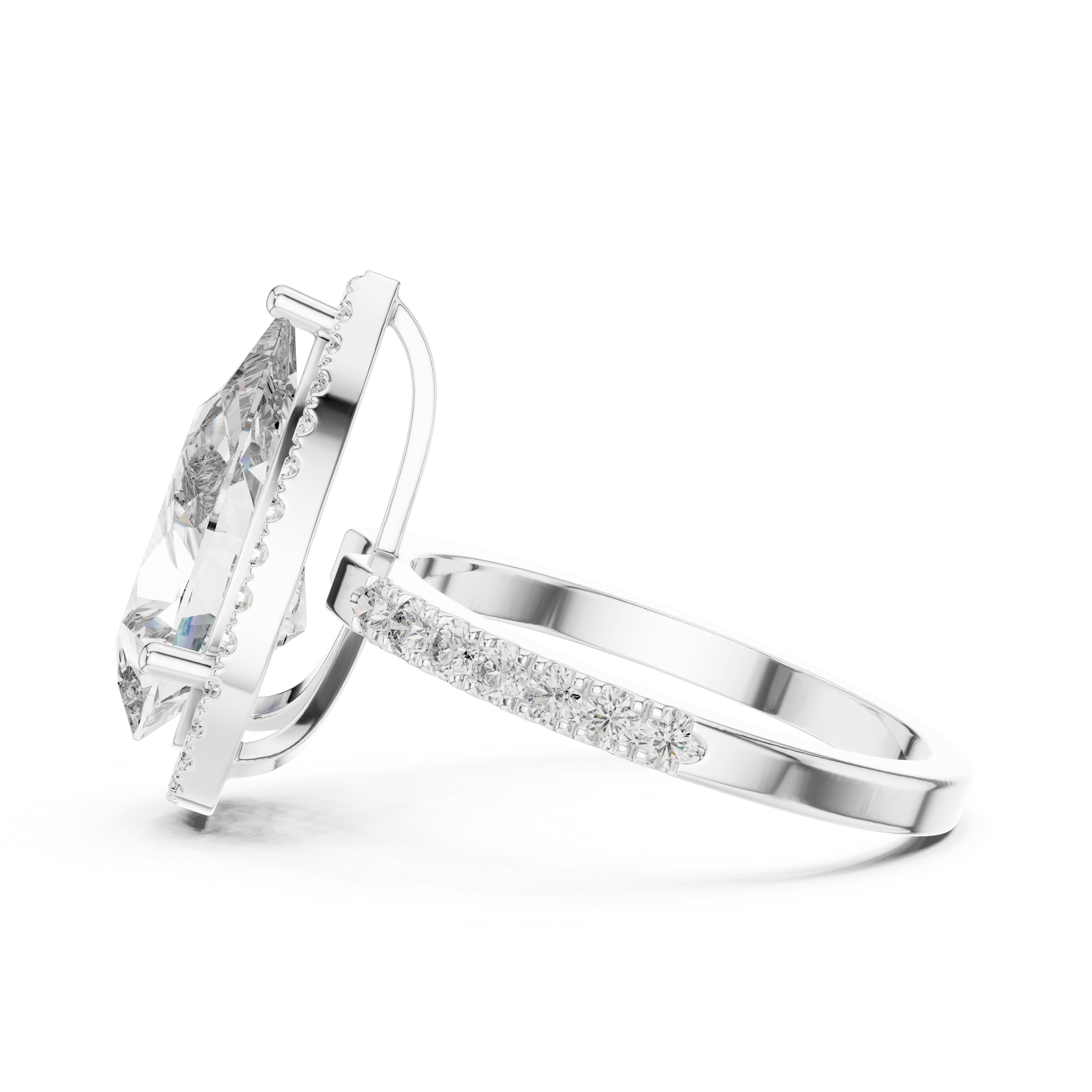 Pear-Cut Halo Engagement Ring with Pave Band