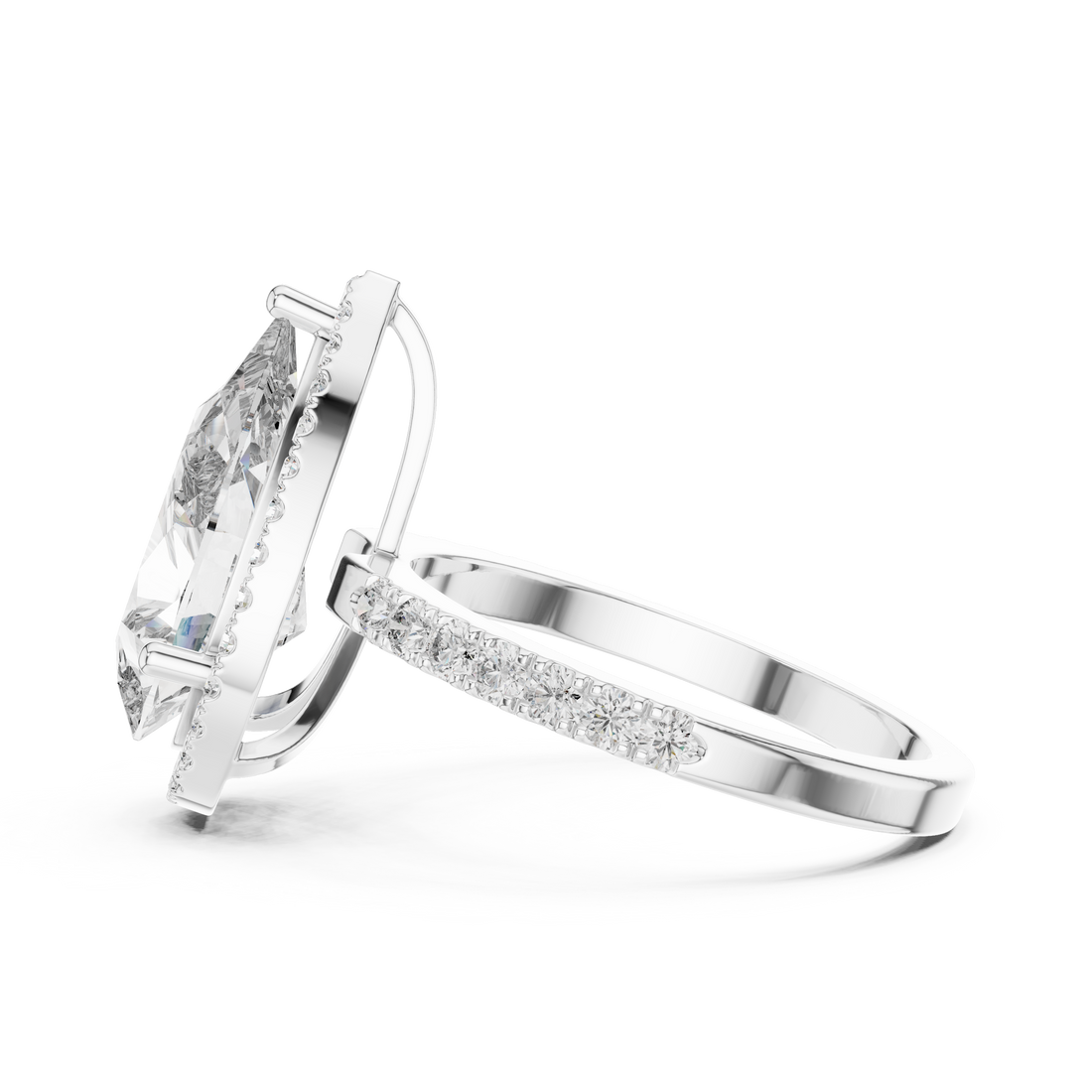 Pear-Cut Halo Engagement Ring with Pave Band