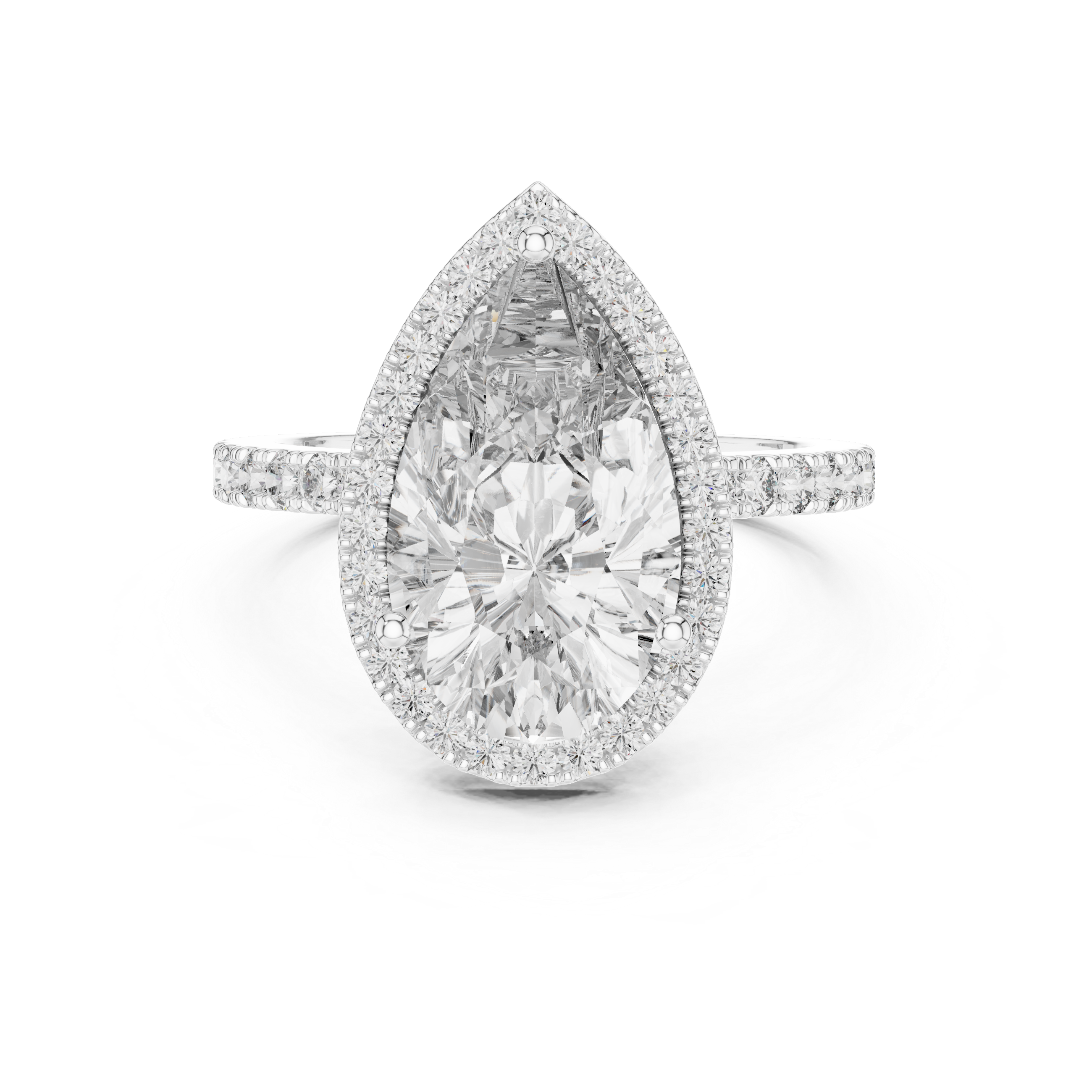 Pear-Cut Halo Engagement Ring with Pave Band