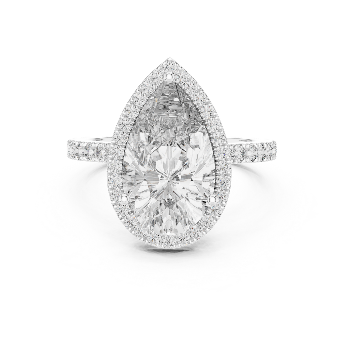 Pear-Cut Halo Engagement Ring with Pave Band