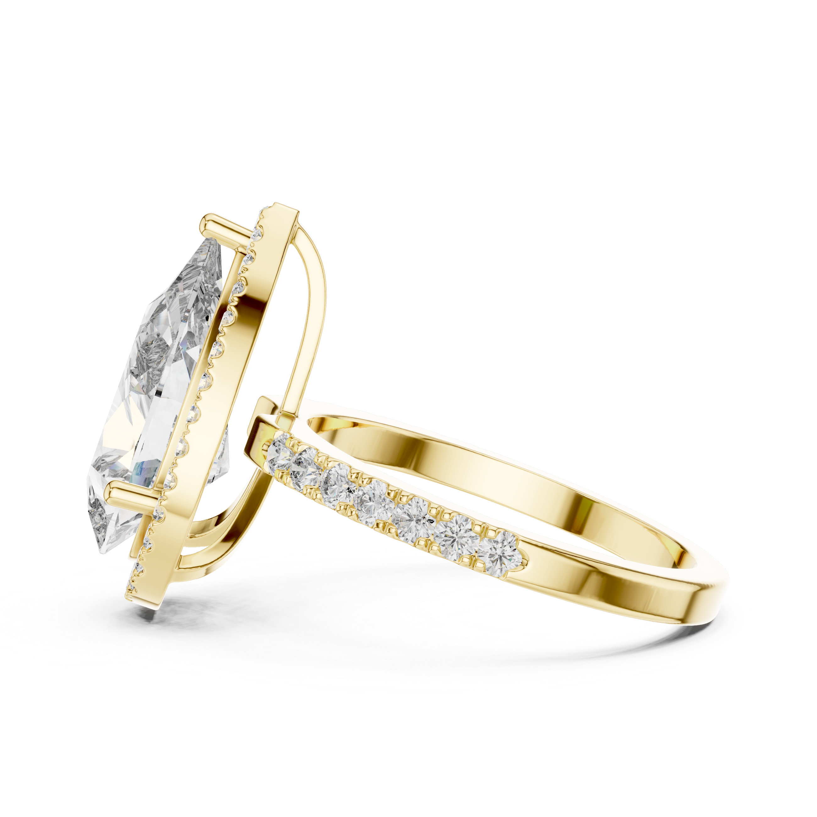 Pear-Cut Halo Engagement Ring with Pave Band