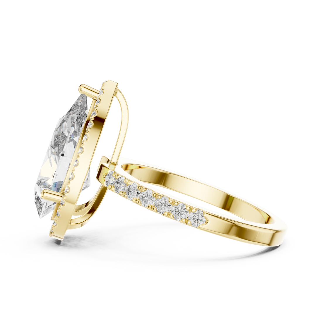 Pear-Cut Halo Engagement Ring with Pave Band
