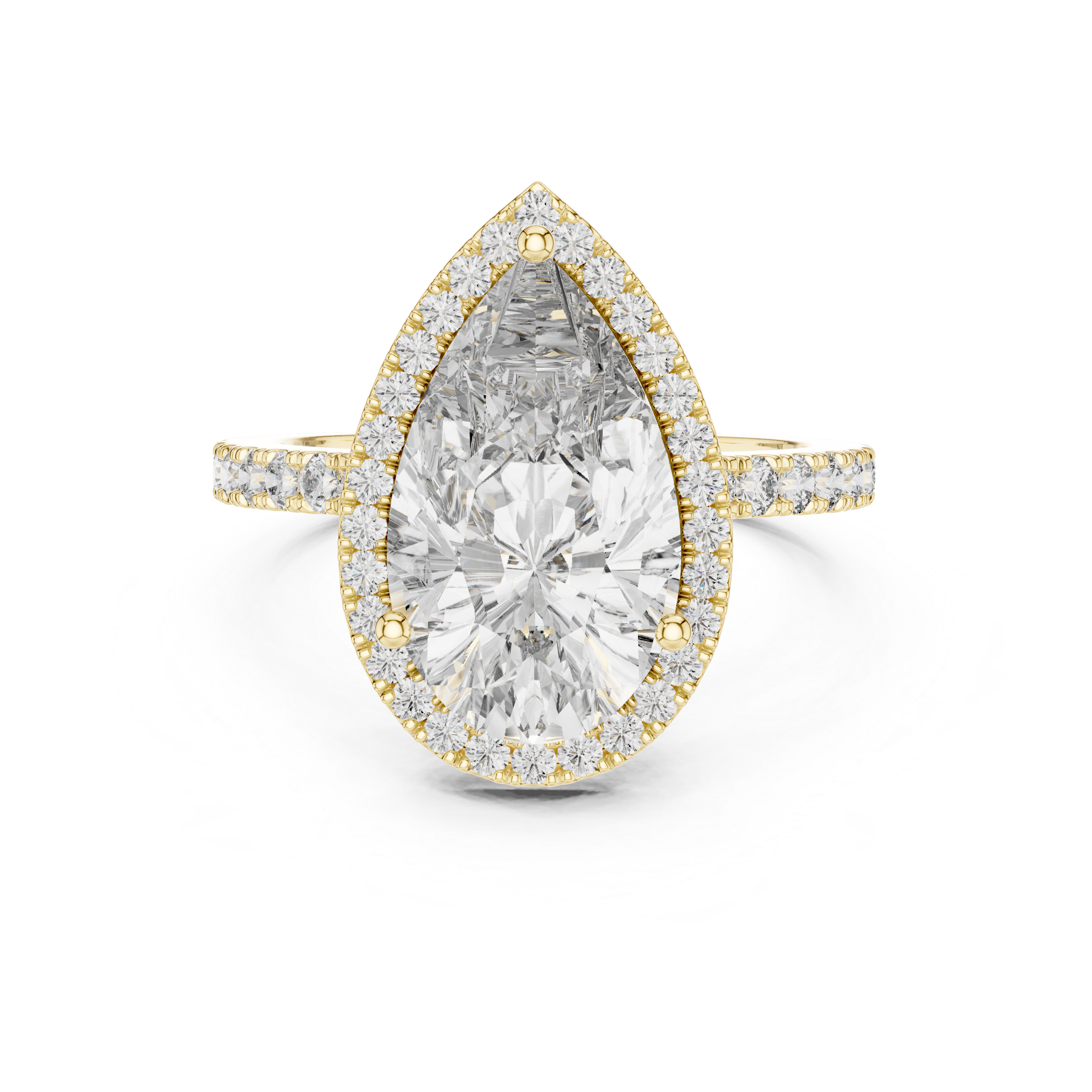 Pear-Cut Halo Engagement Ring with Pave Band