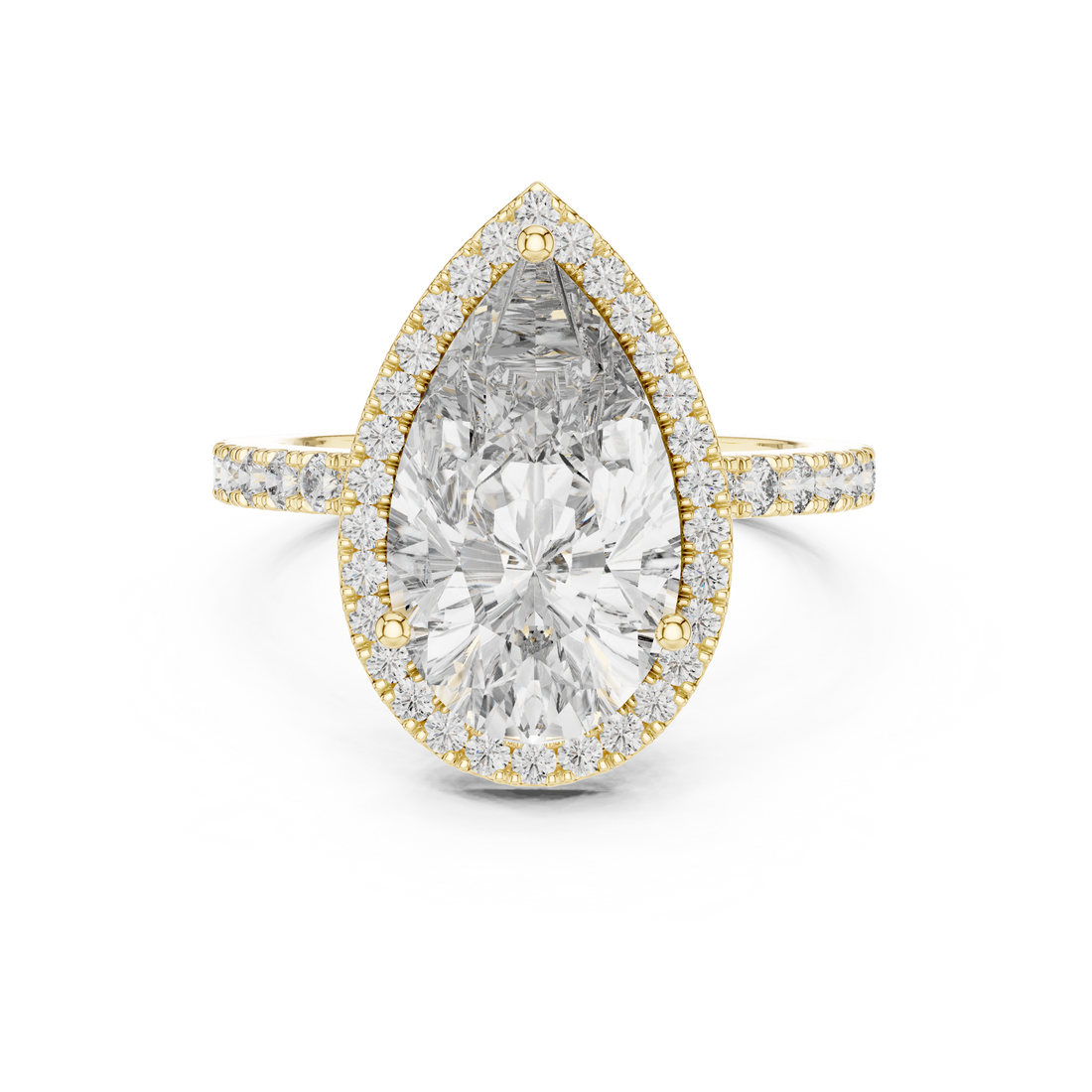 Pear-Cut Halo Engagement Ring with Pave Band