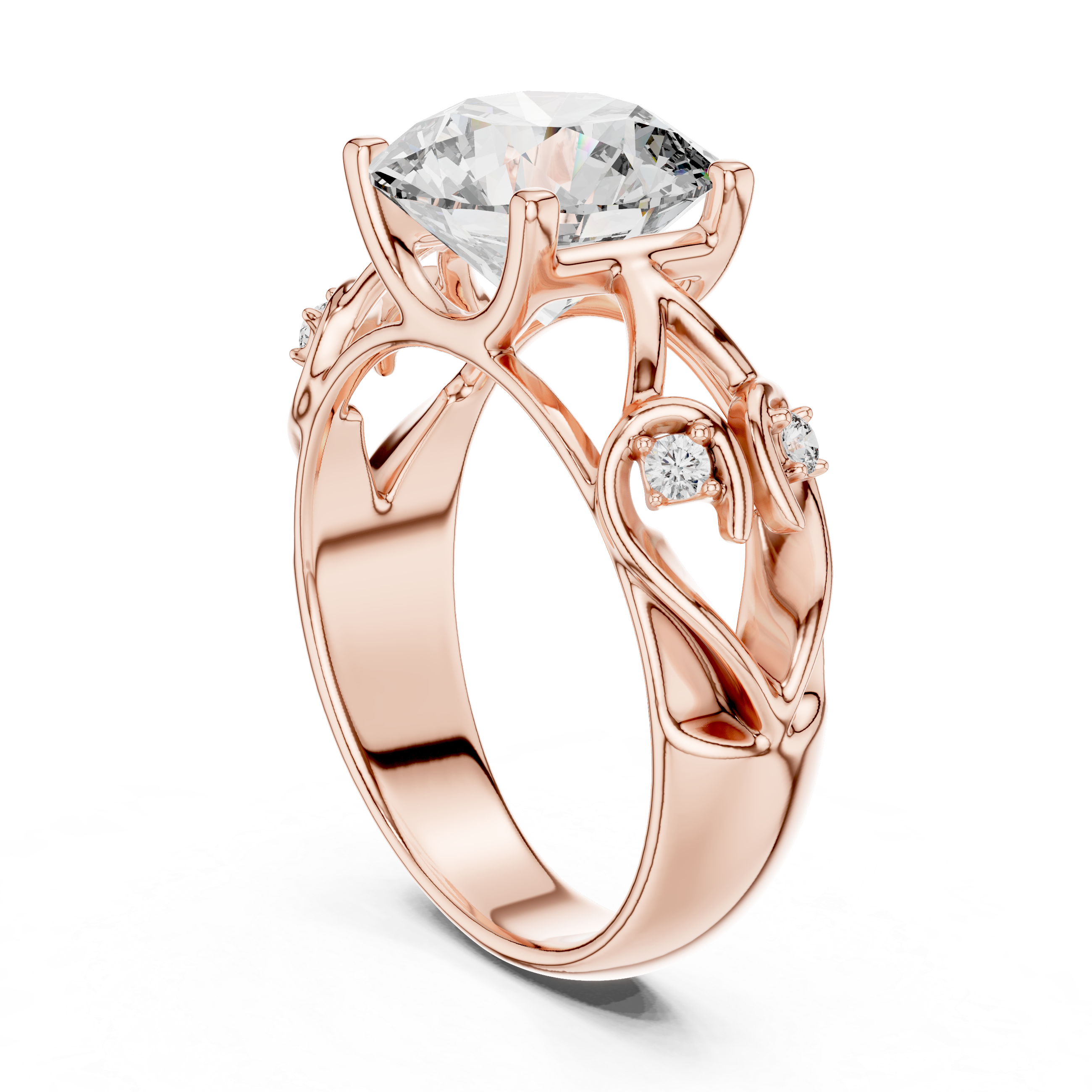 Round Solitaire Engagement Ring with Vine/Twist Accents