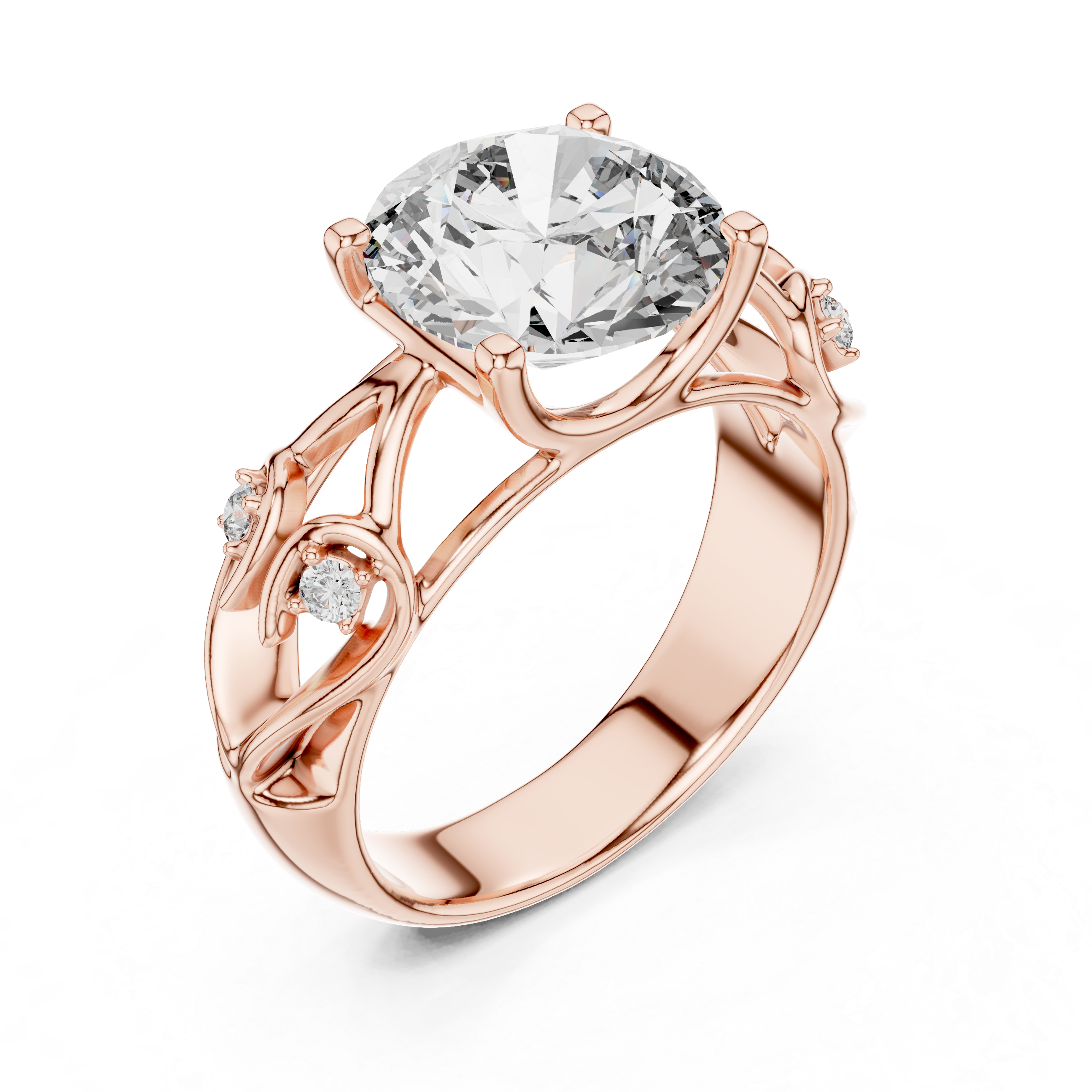 Round Solitaire Engagement Ring with Vine/Twist Accents