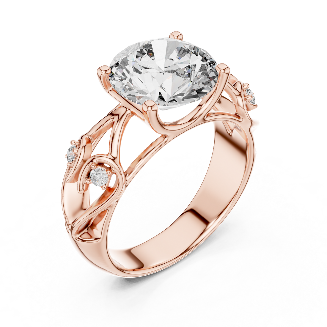 Round Solitaire Engagement Ring with Vine/Twist Accents