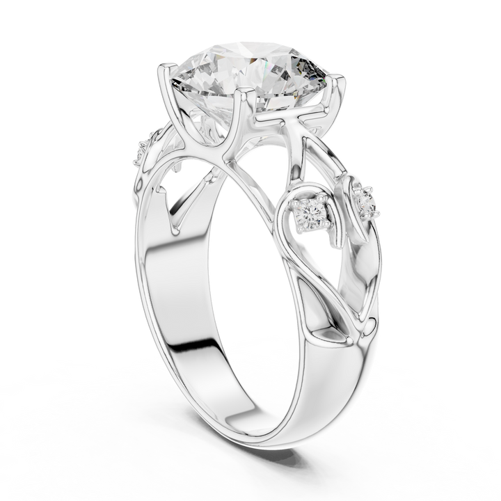 Round Solitaire Engagement Ring with Vine/Twist Accents