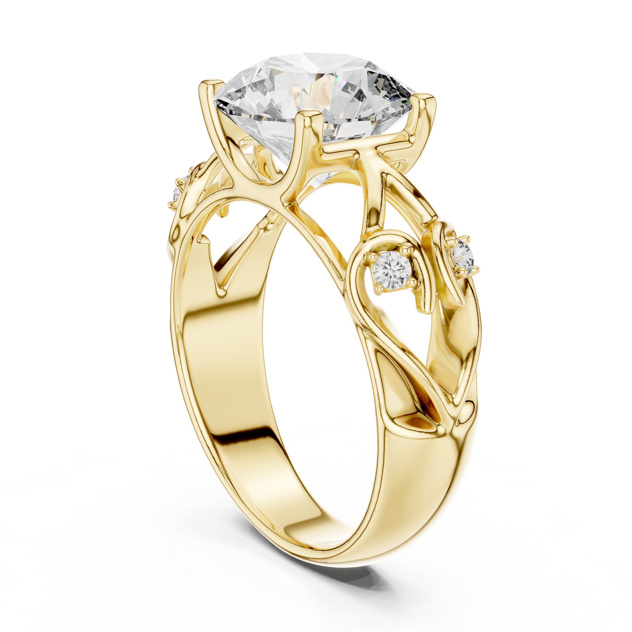 Round Solitaire Engagement Ring with Vine/Twist Accents
