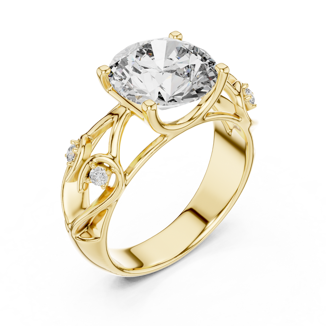 Round Solitaire Engagement Ring with Vine/Twist Accents