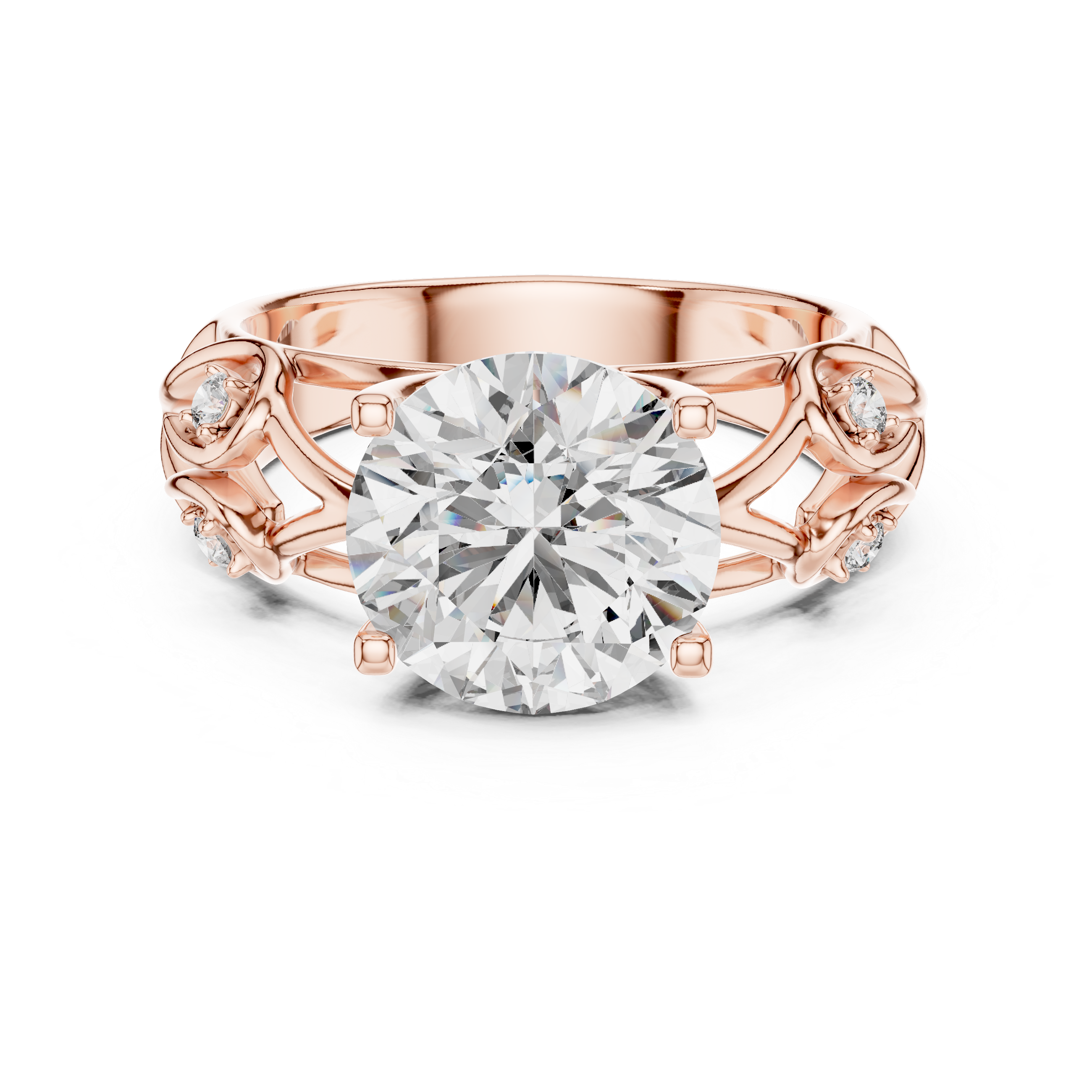 Round Solitaire Engagement Ring with Vine/Twist Accents