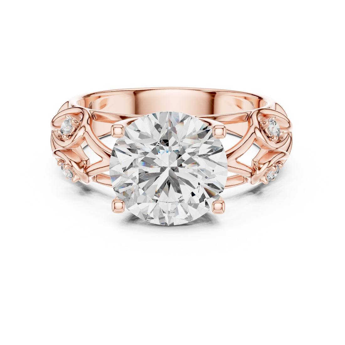 Round Solitaire Engagement Ring with Vine/Twist Accents