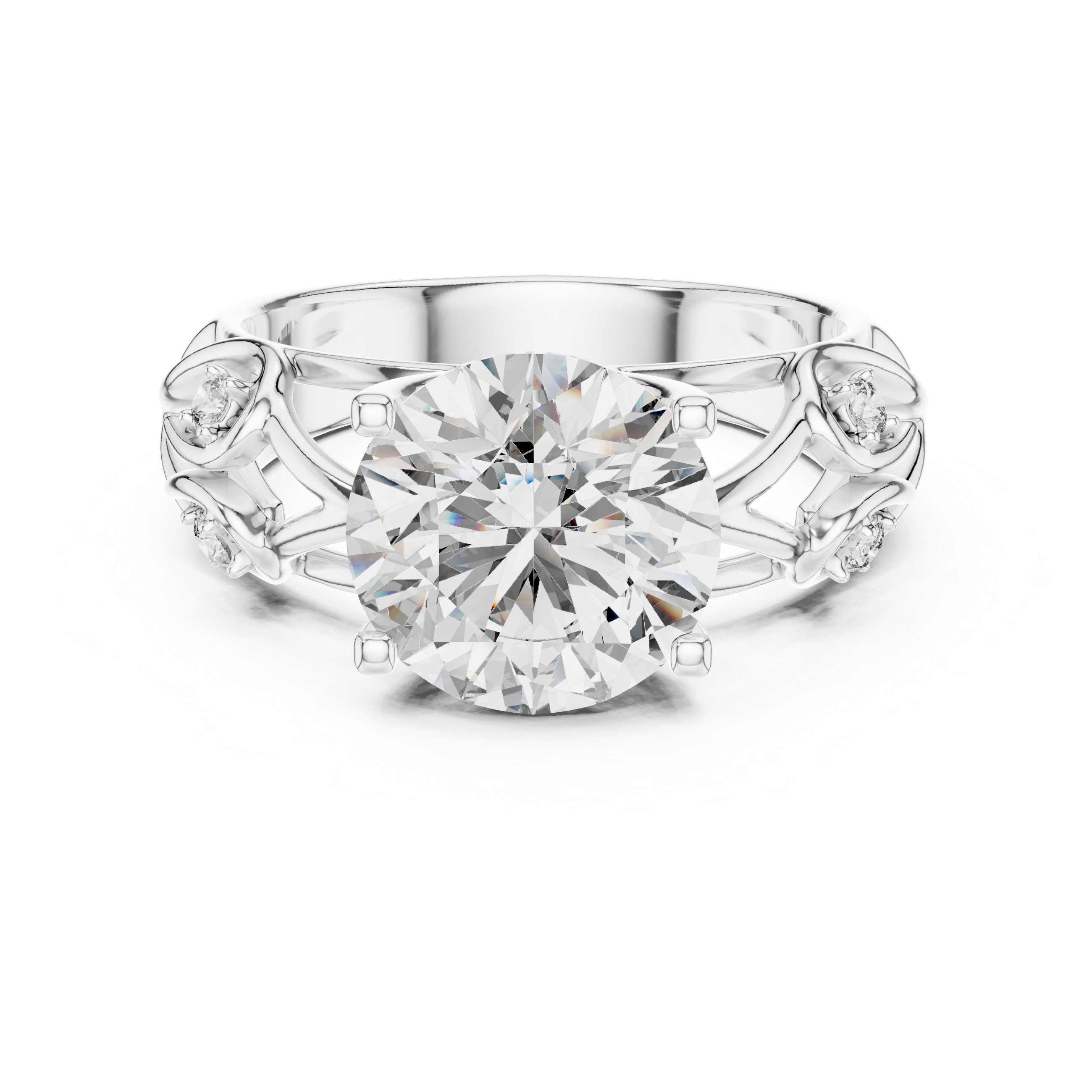 Round Solitaire Engagement Ring with Vine/Twist Accents