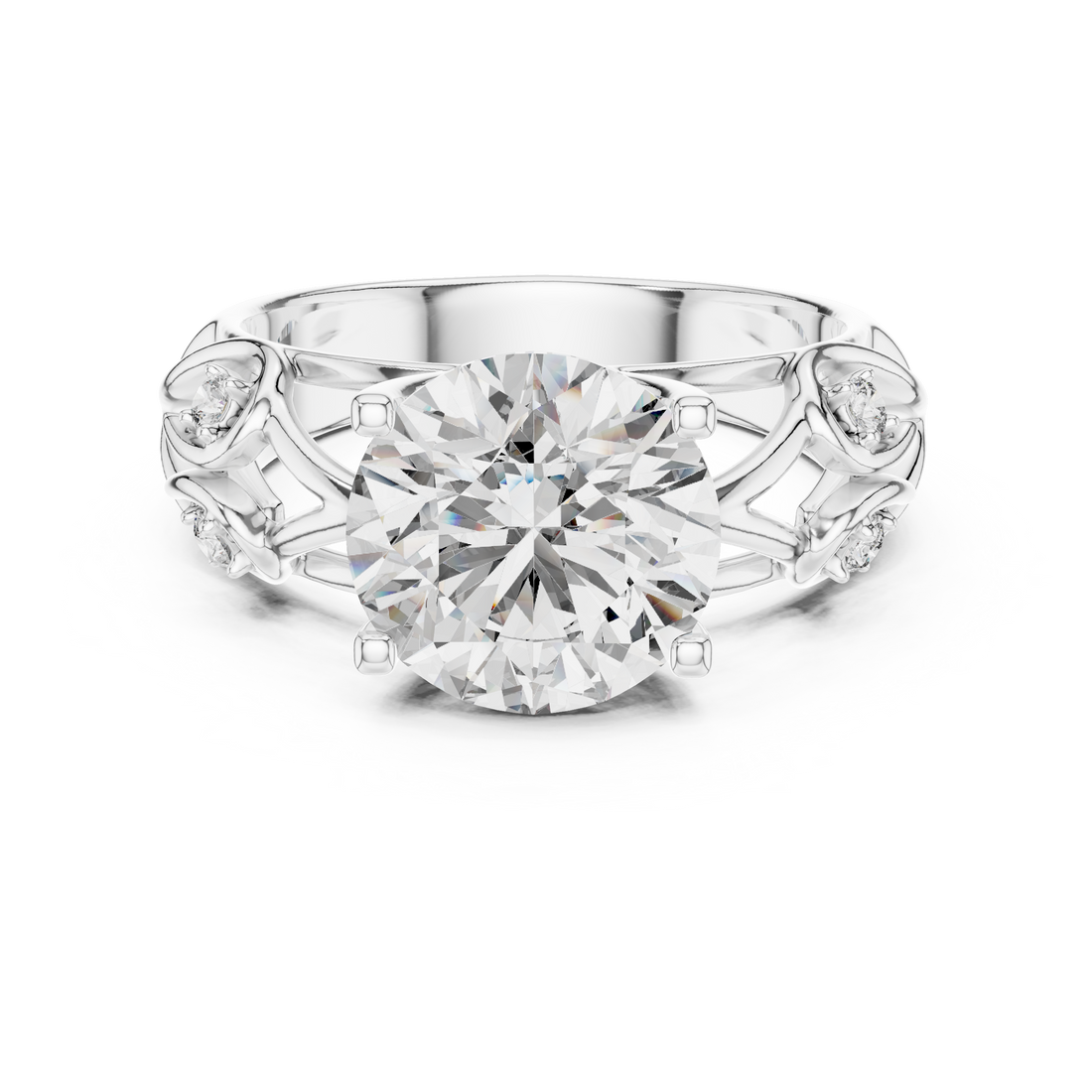 Round Solitaire Engagement Ring with Vine/Twist Accents