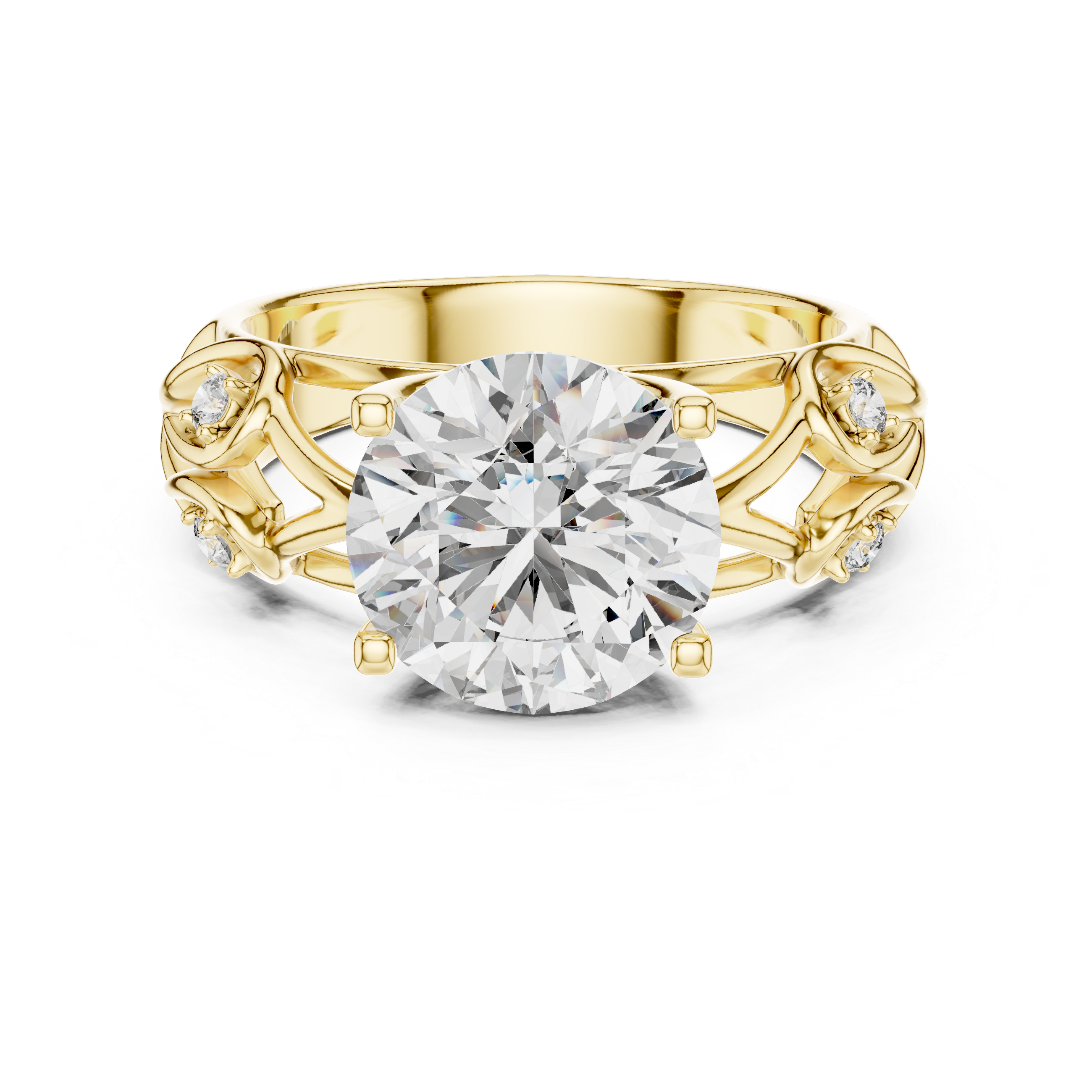 Round Solitaire Engagement Ring with Vine/Twist Accents