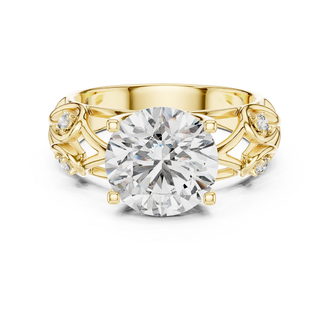Round Solitaire Engagement Ring with Vine/Twist Accents