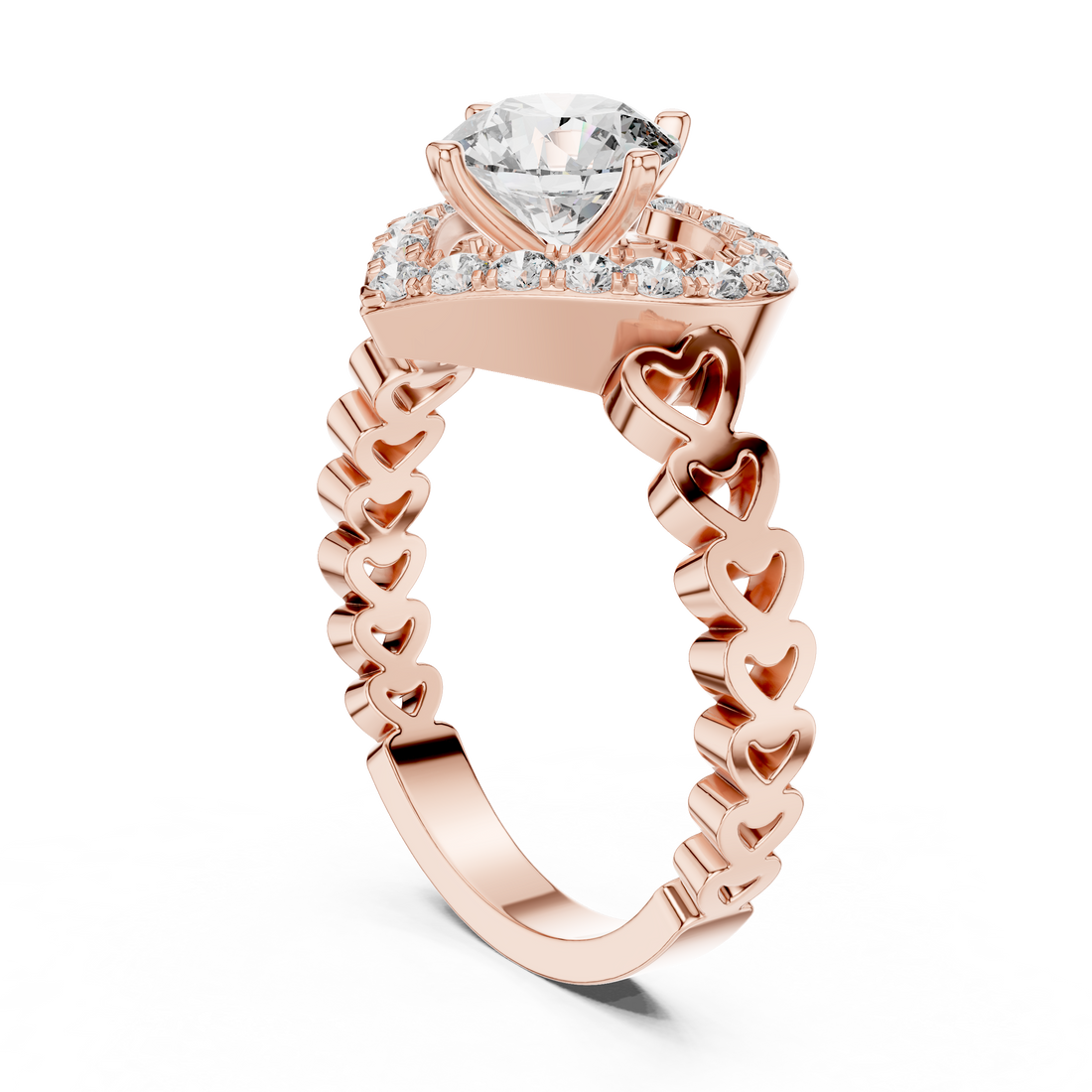 Heart-Shaped Halo Ring with Patterned Band