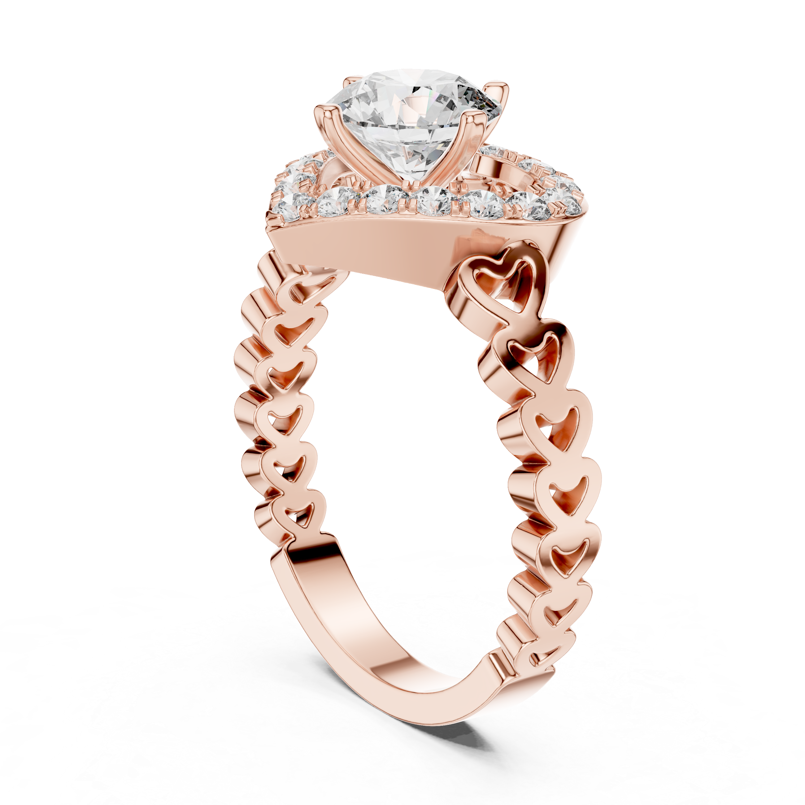 Heart-Shaped Halo Ring with Patterned Band