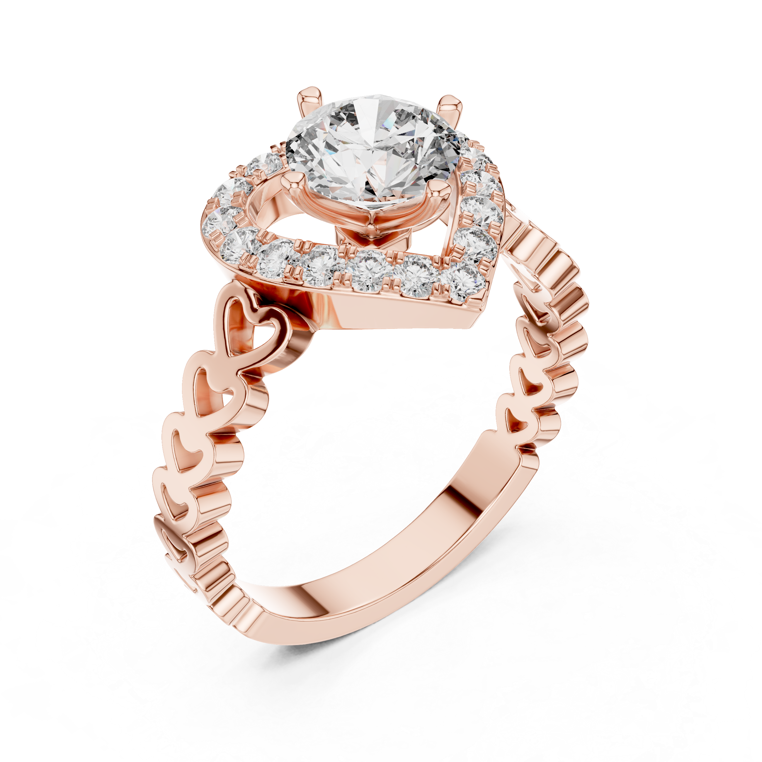 Heart-Shaped Halo Ring with Patterned Band